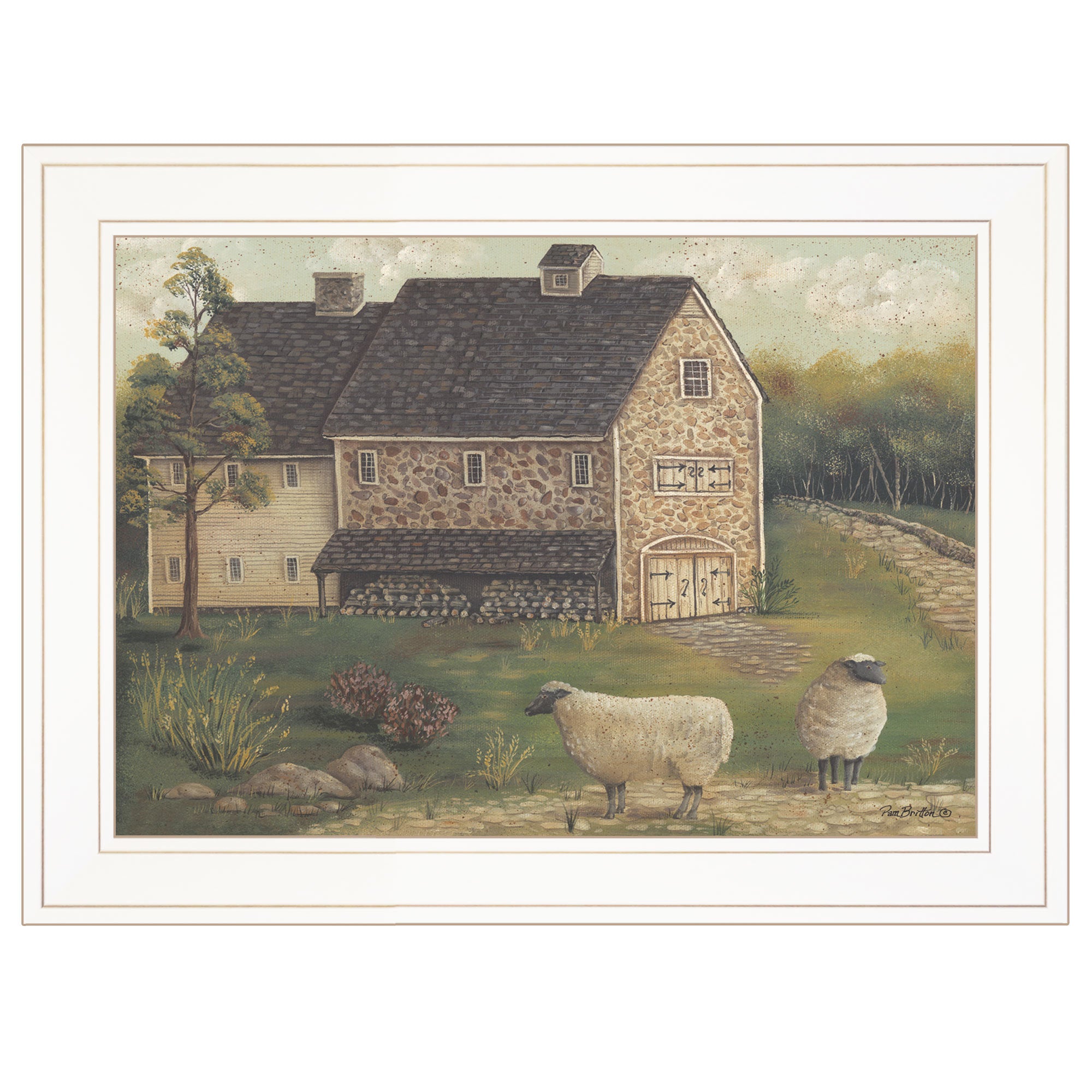 "Stone Barn" By Pam Britton, Ready to Hang Framed Print, White Frame