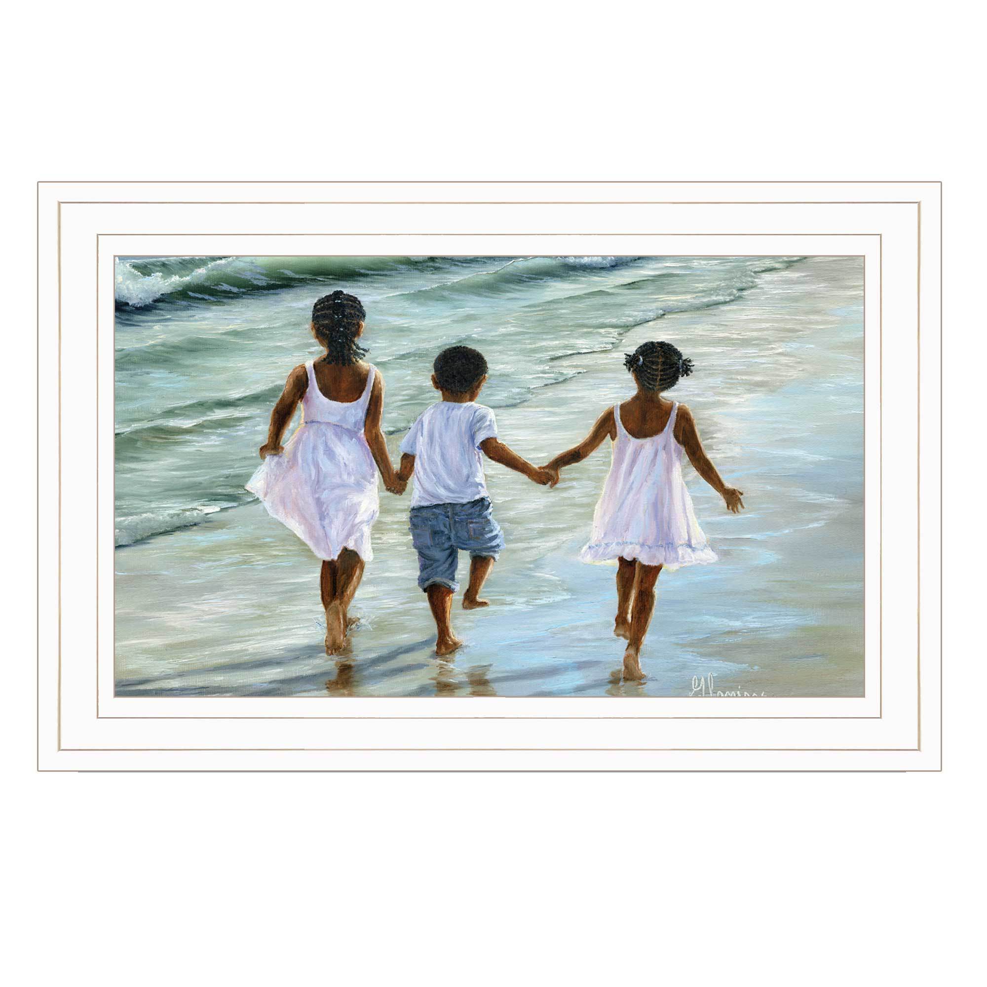 "Running on the Beach" By Georgia Janisse, Ready to Hang Framed Print, White Frame