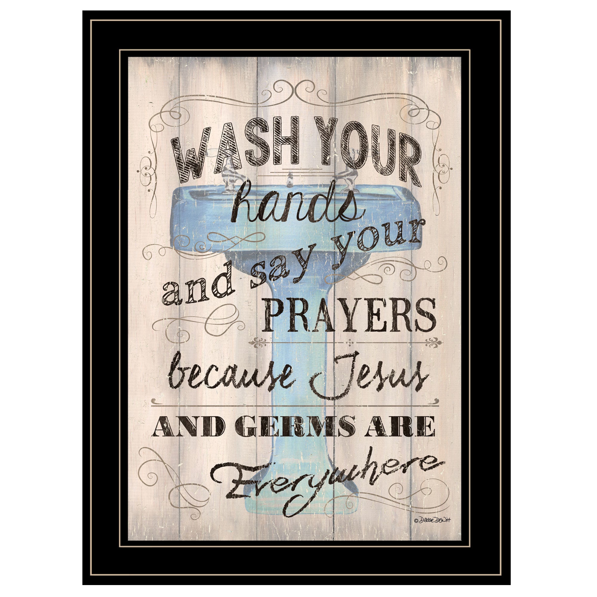 "Wash Your Hands" By Debbie DeWitt, Ready to Hang Framed Print, Black Frame