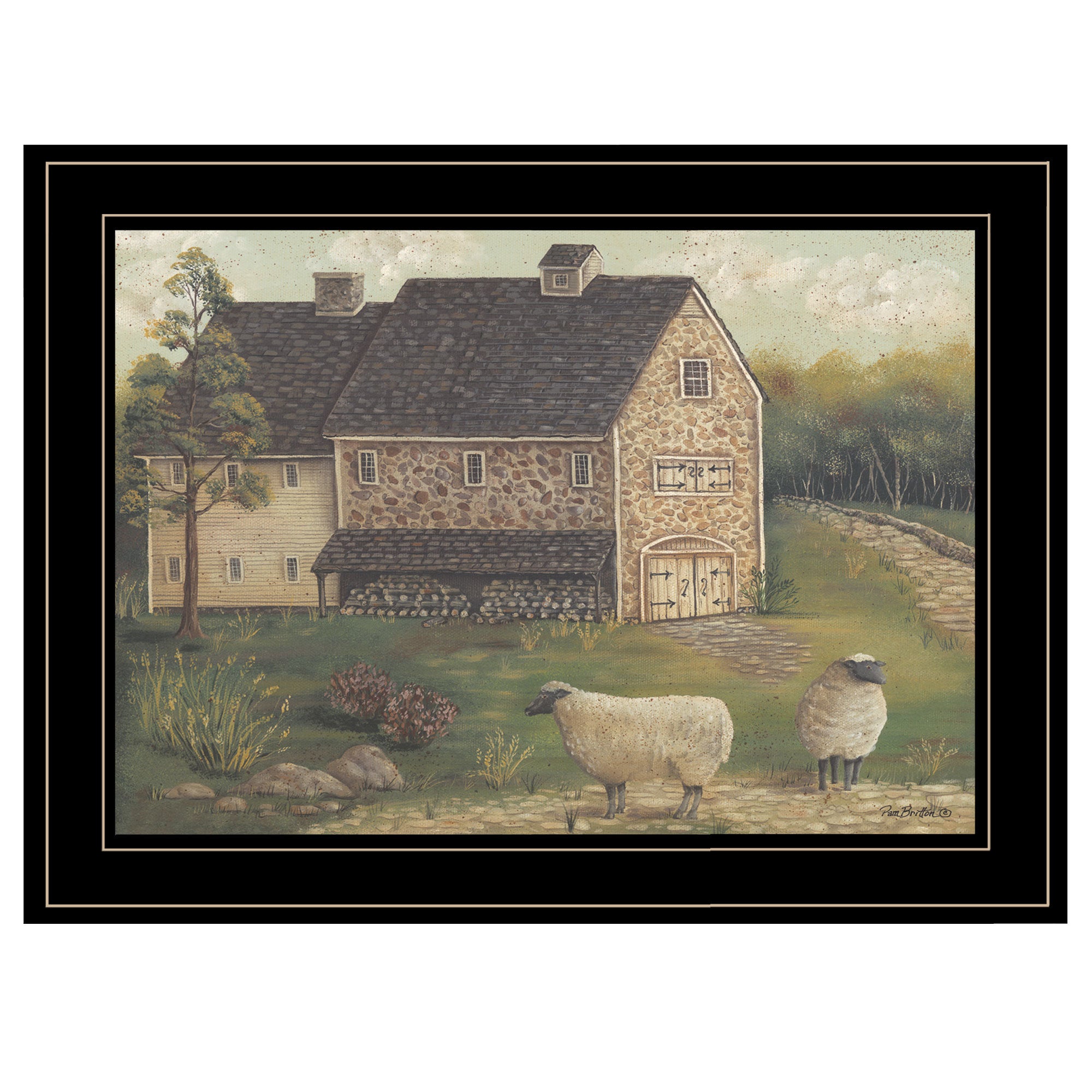 "Stone Barn" By Pam Britton, Ready to Hang Framed Print, Black Frame