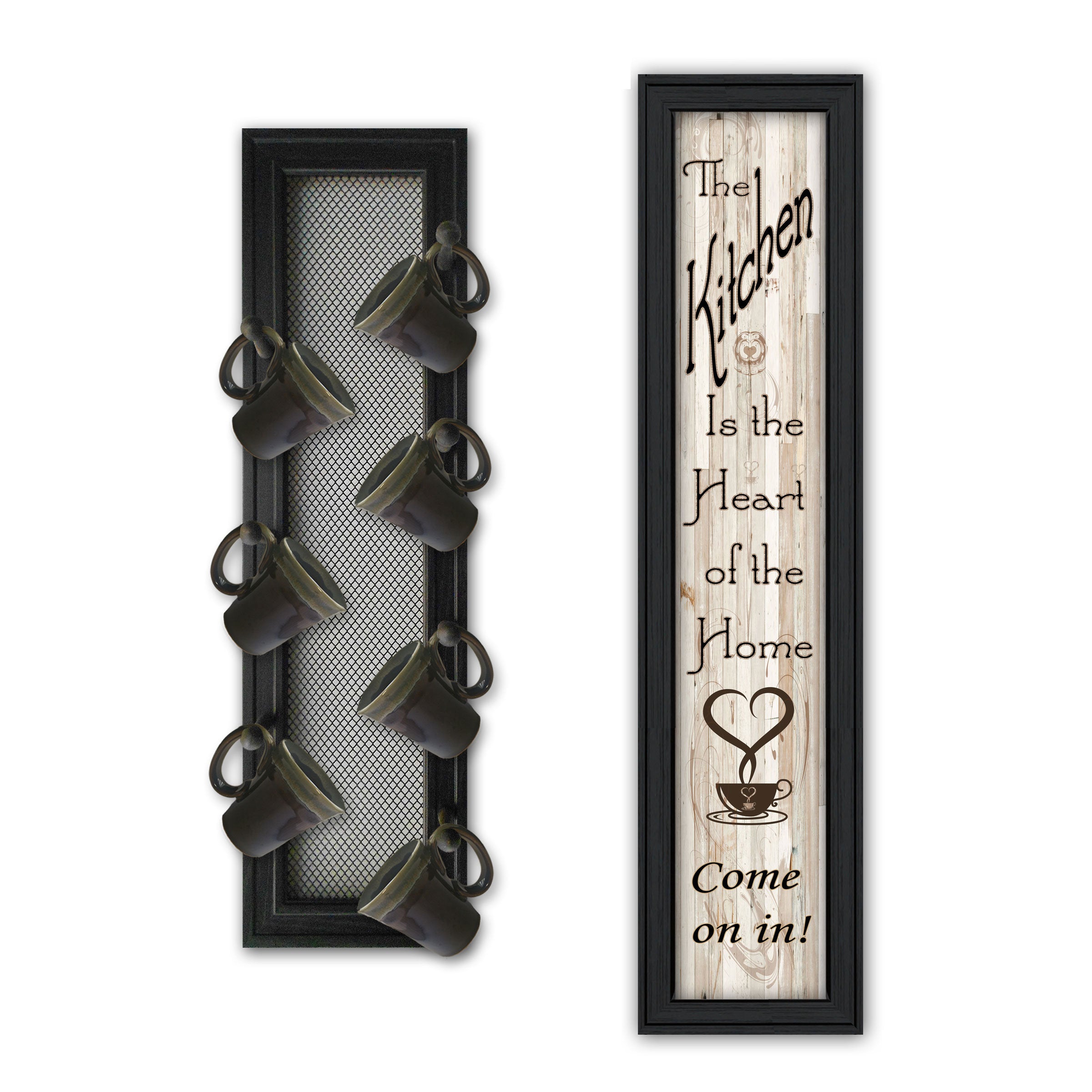 "Come On In" 2-Piece Vignette with 7-Peg Mug Rack by Millwork Engineering, Black Frame