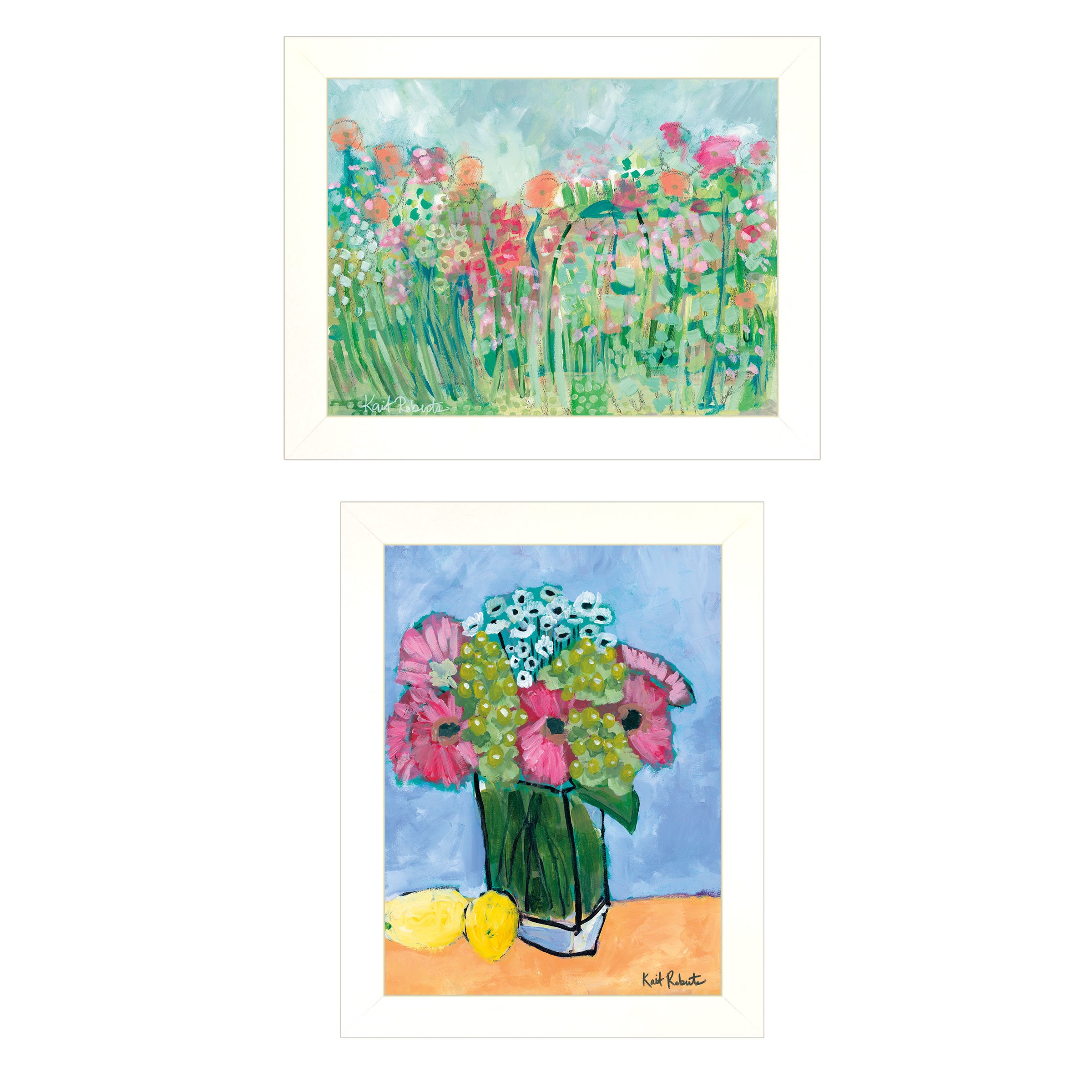 "Flower field/Bouquet" 2-Piece Vignette by Kait Roberts, White Frame