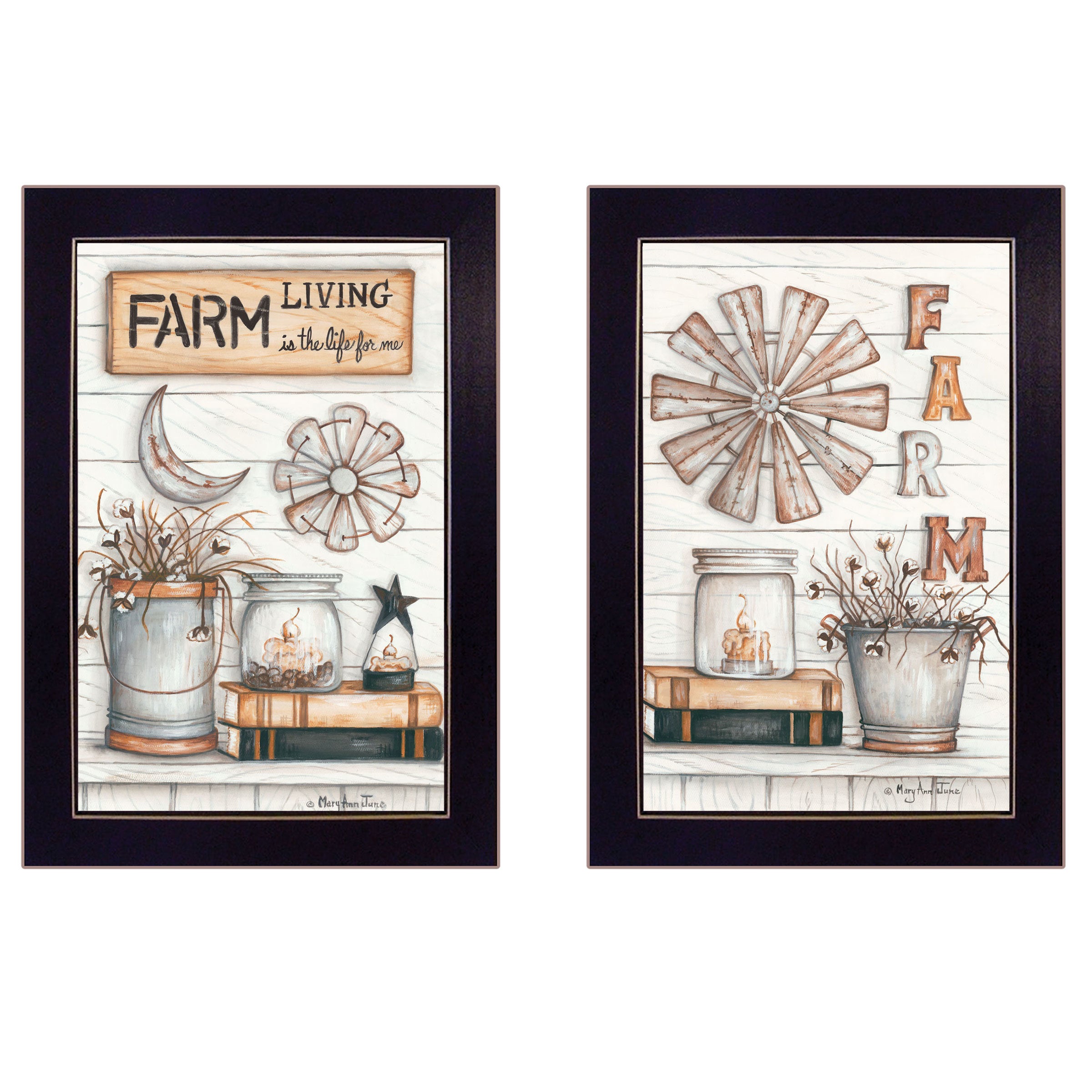 "Farm Living" 2-Piece Vignette by Mary Ann June, Black Frame
