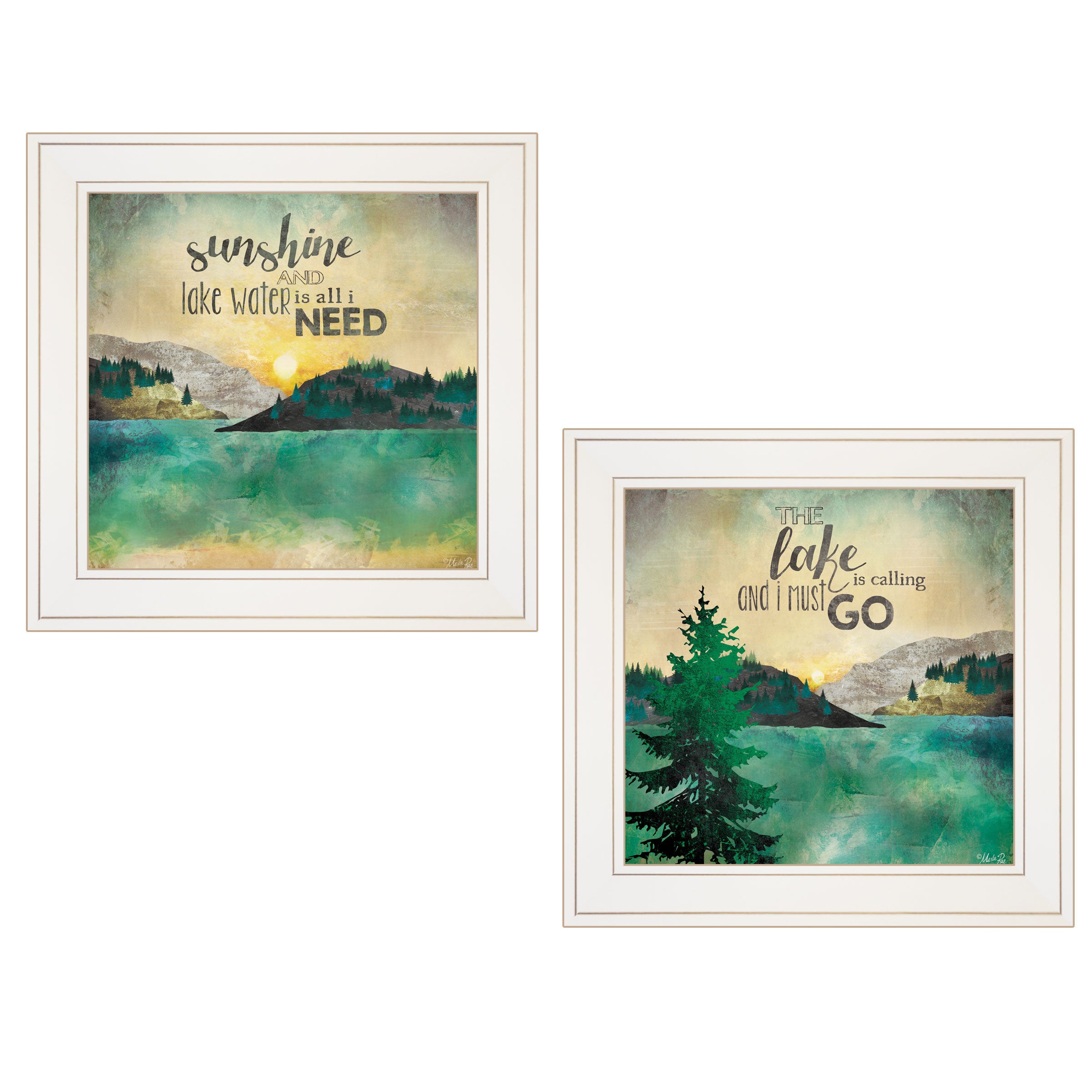 "Lake / Sunshine" 2-Piece Vignette by Marla Rae, White Frame