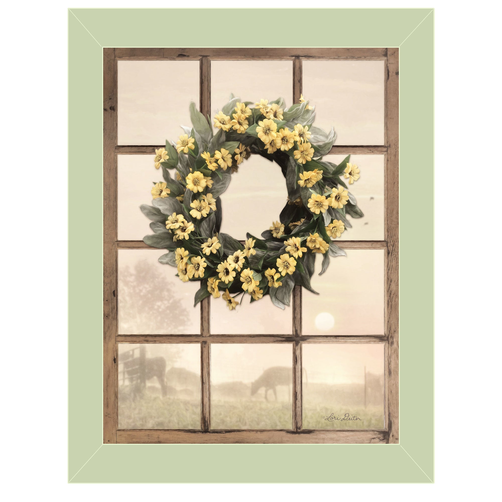 "Country Gazing" by Lori Deiter, Ready to Hang Framed Print, Sea Foam Green Window-Style Frame