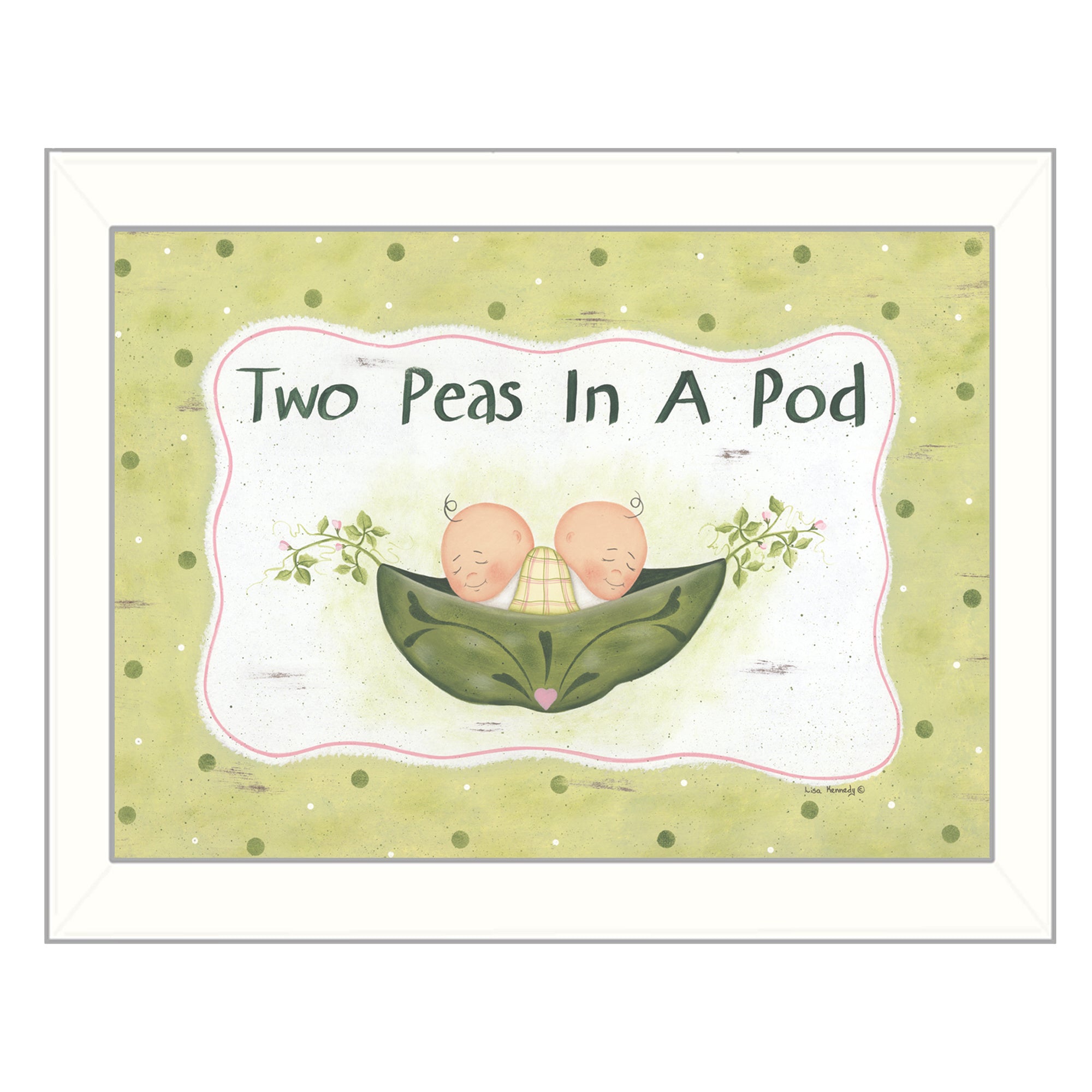 "Two Peas in a Pod" By Lisa Kennedy, Printed Wall Art, Ready To Hang Framed Poster, White Frame