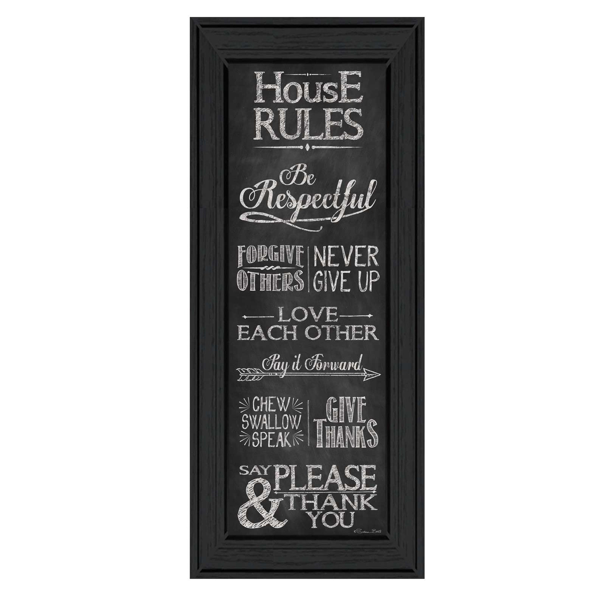 "House Rules" By Susan Ball, Printed Wall Art, Ready To Hang Framed Poster, Black Frame