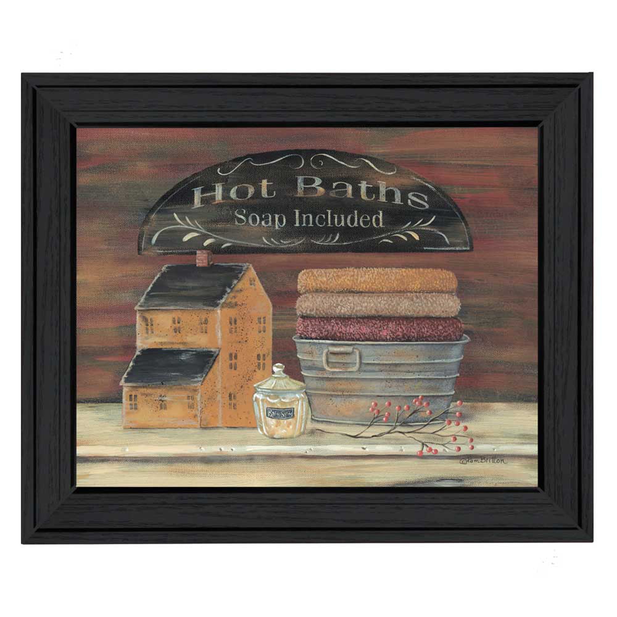 "Hot Bath" By Pam Britton, Printed Wall Art, Ready To Hang Framed Poster, Black Frame