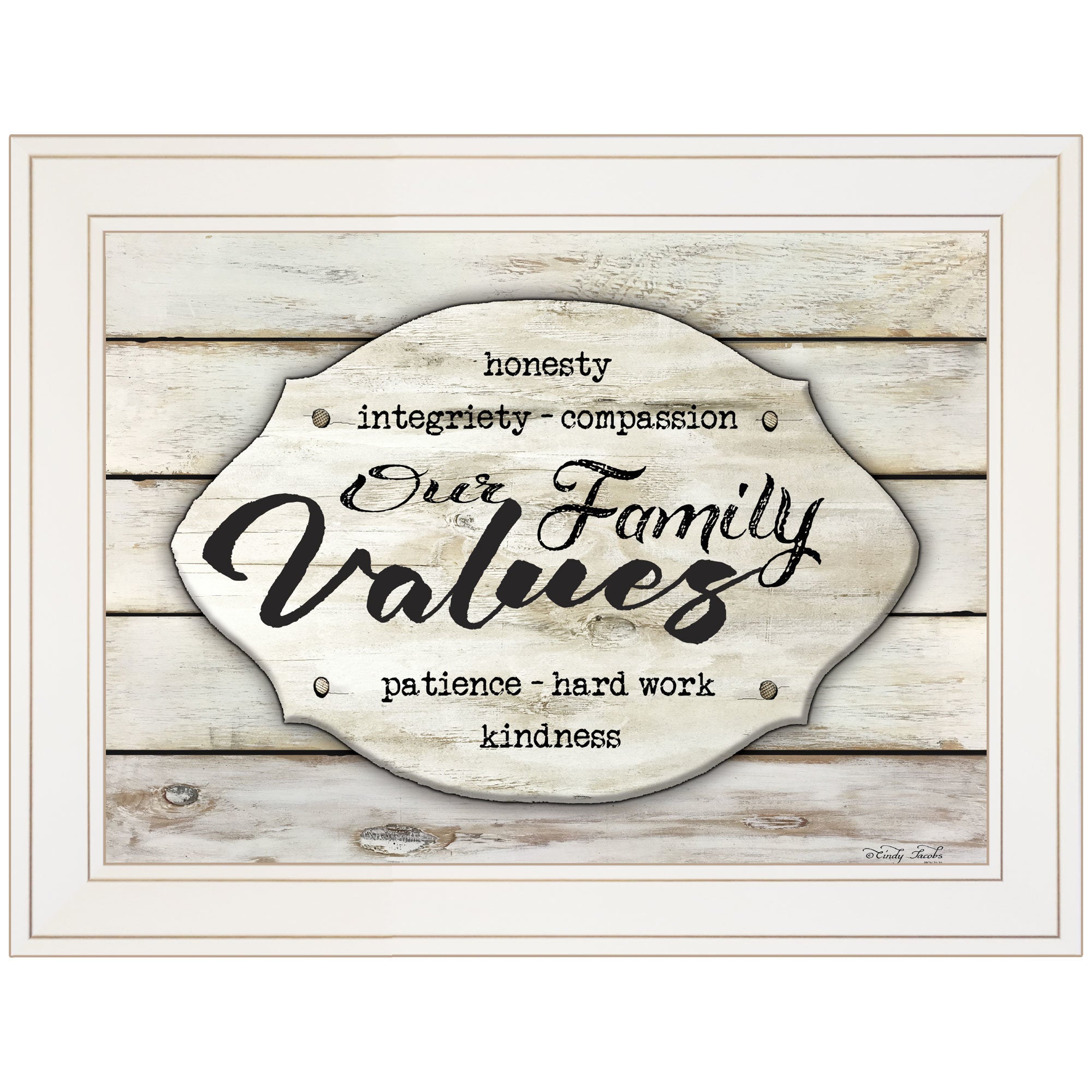 "Our Family Values" by Cindy Jacobs, Ready to Hang Framed Print, White Frame