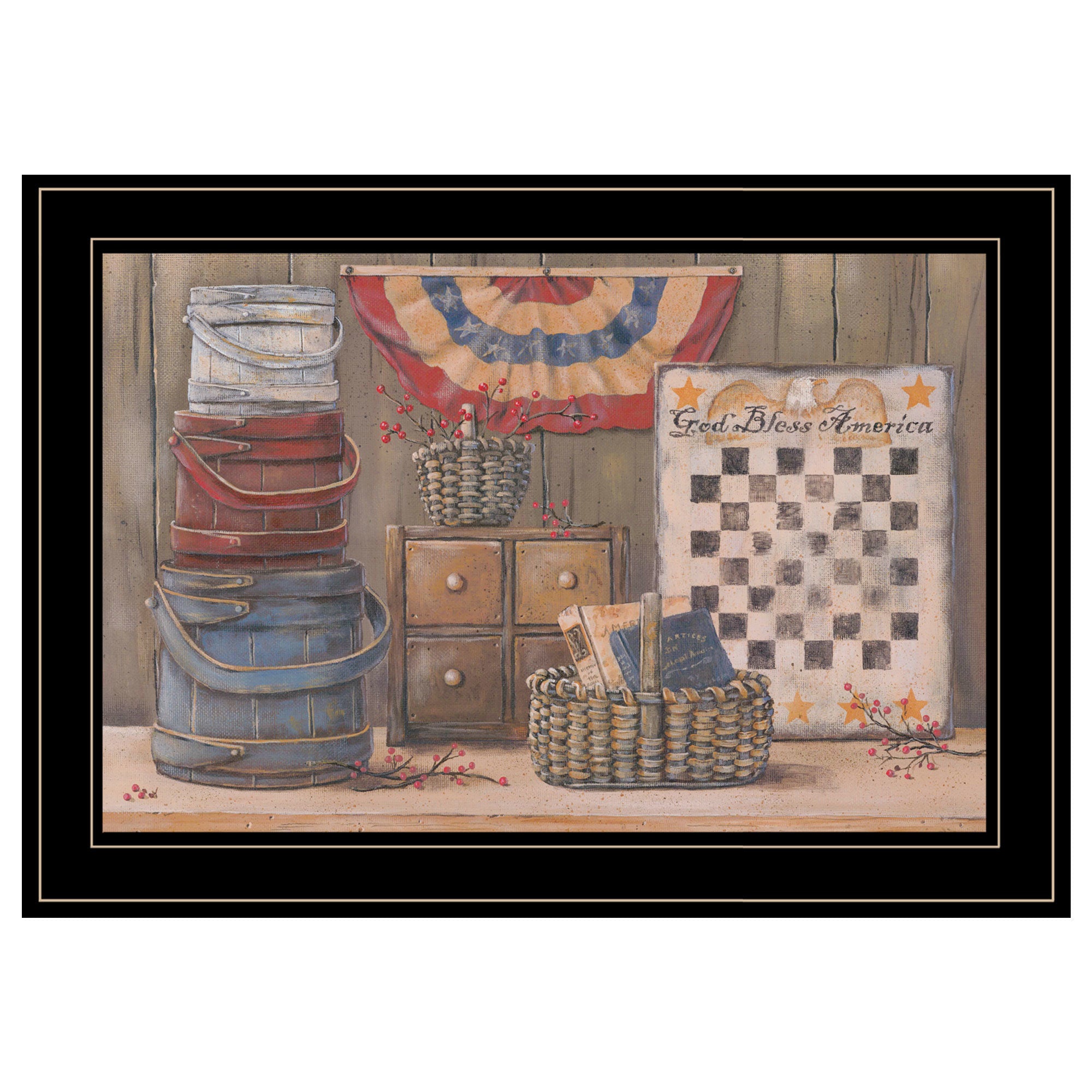 "God Bless America" by Pam Britton, Ready to Hang Framed Print, Black Frame