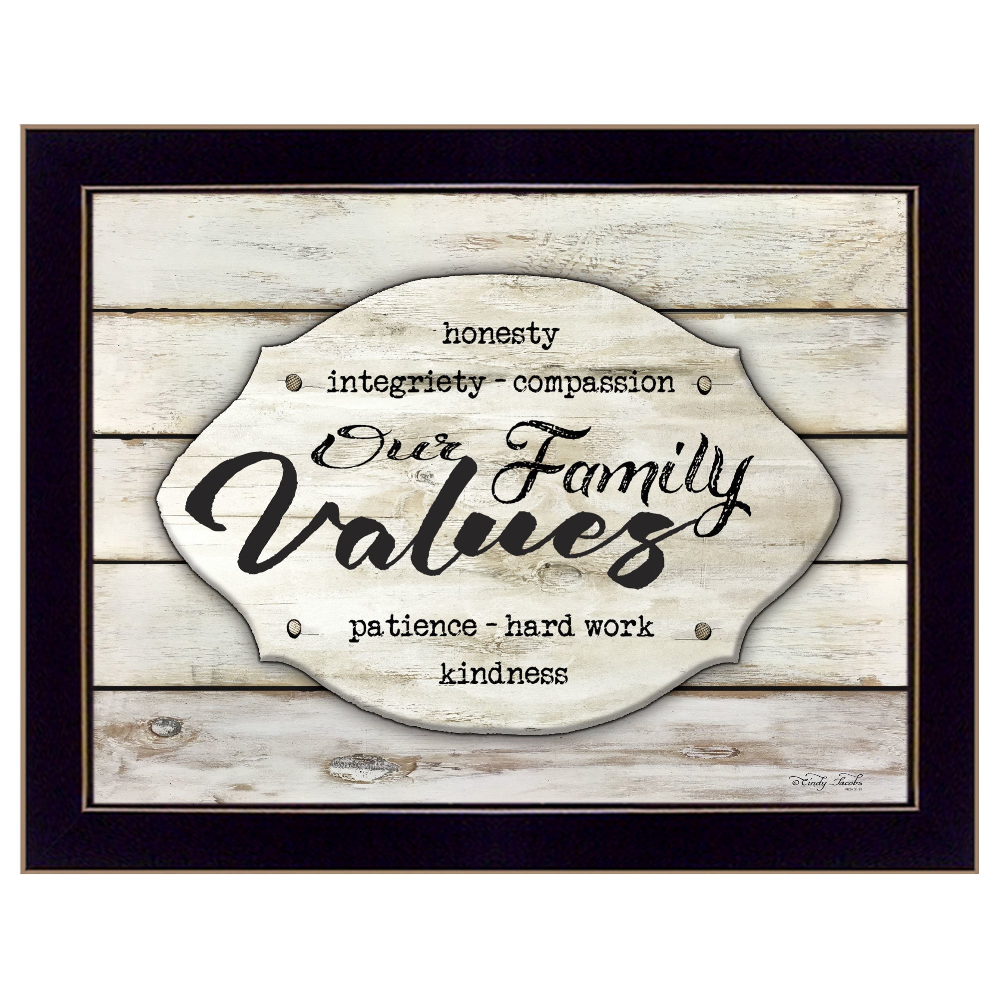 "Our Family Values" by Cindy Jacobs, Ready to Hang Framed Print, Black Frame