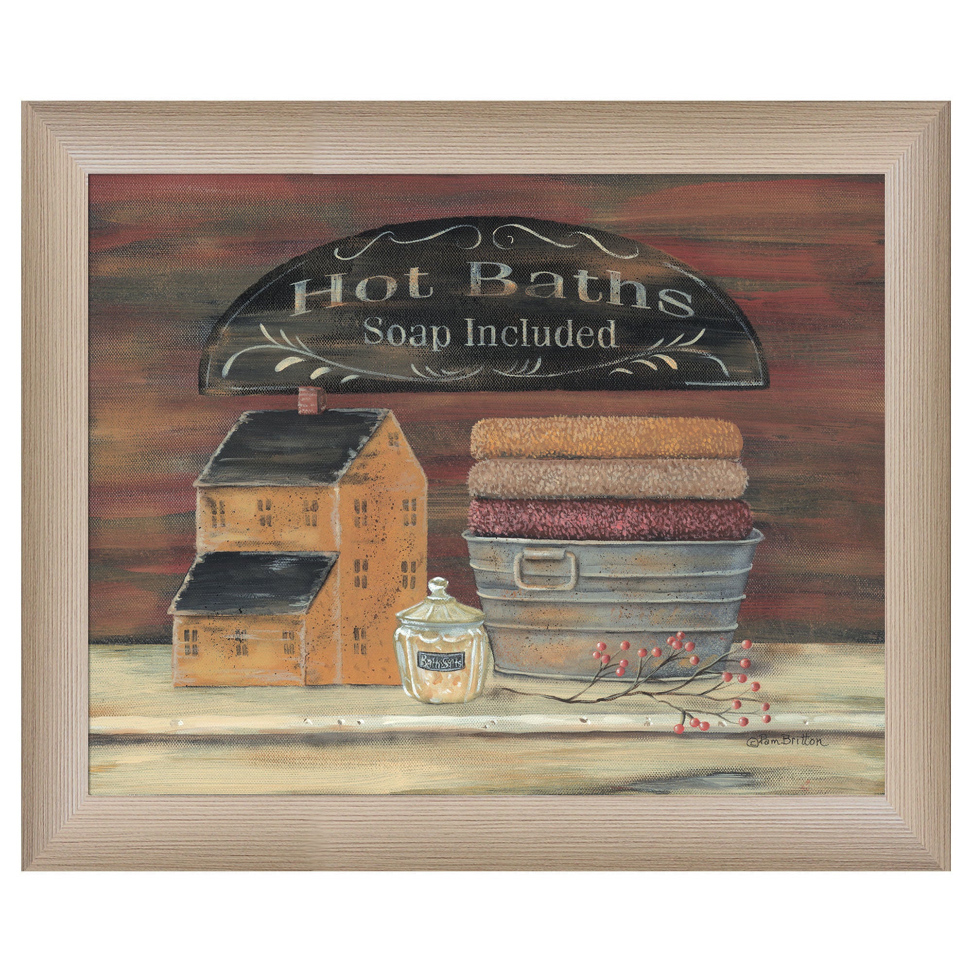 "HOT BATH" by Pam Britton, Ready to Hang Framed print, Taupe Frame