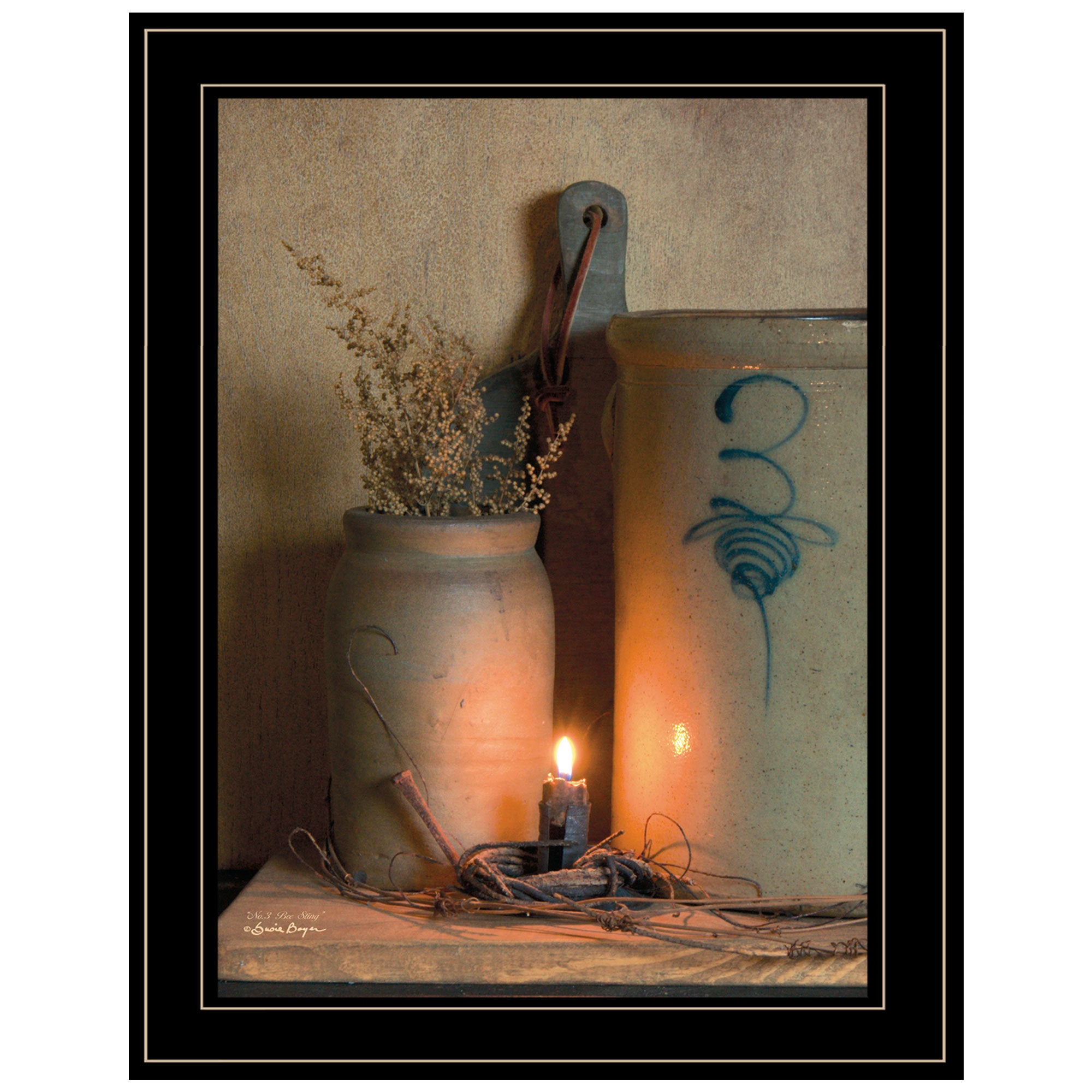 "No. 3 Bee Sting" on a crock by Susan Boyer, Ready to Hang Framed Print, Black Frame