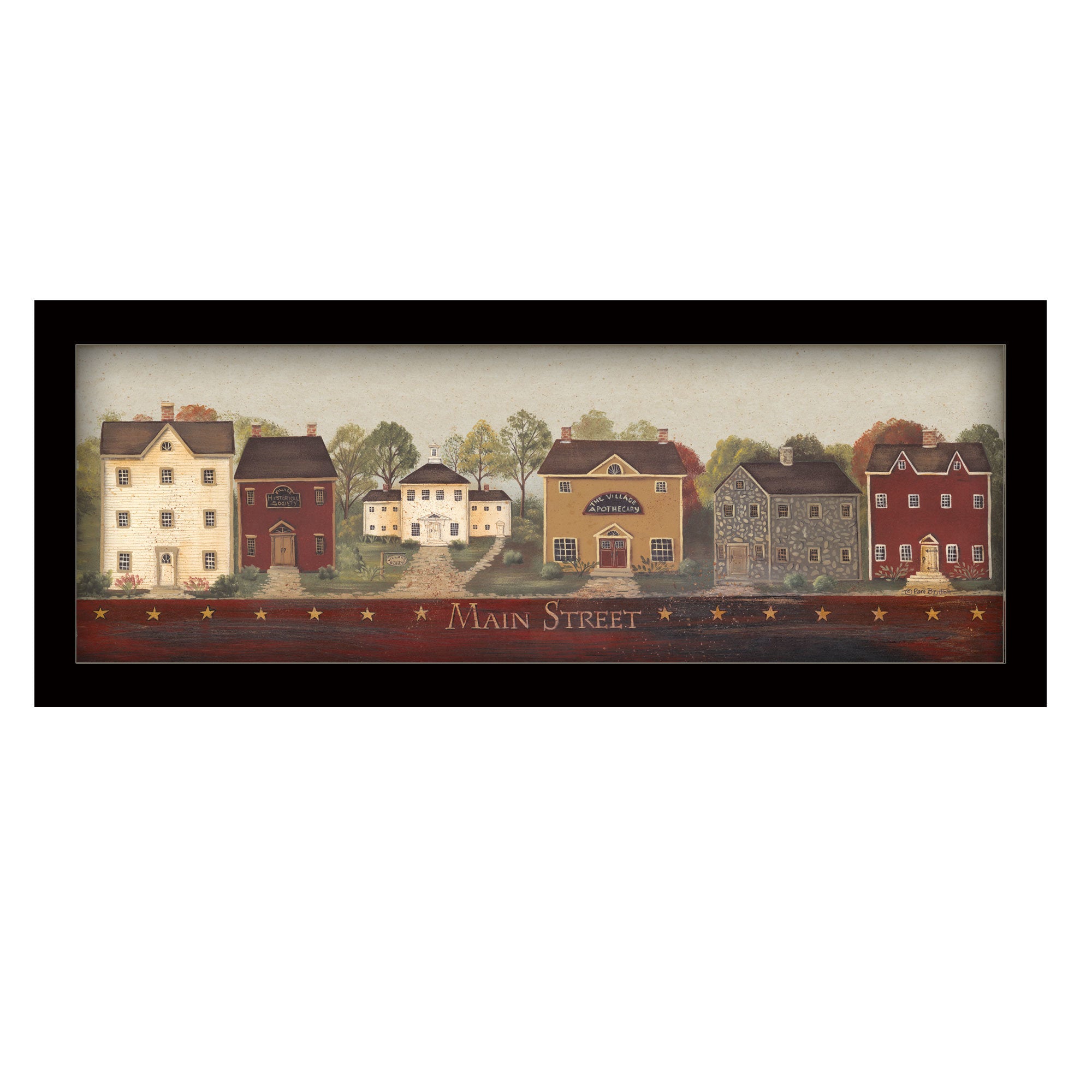 "Main Street" By Pam Britton, Printed Wall Art, Ready To Hang Framed Poster, Black Frame