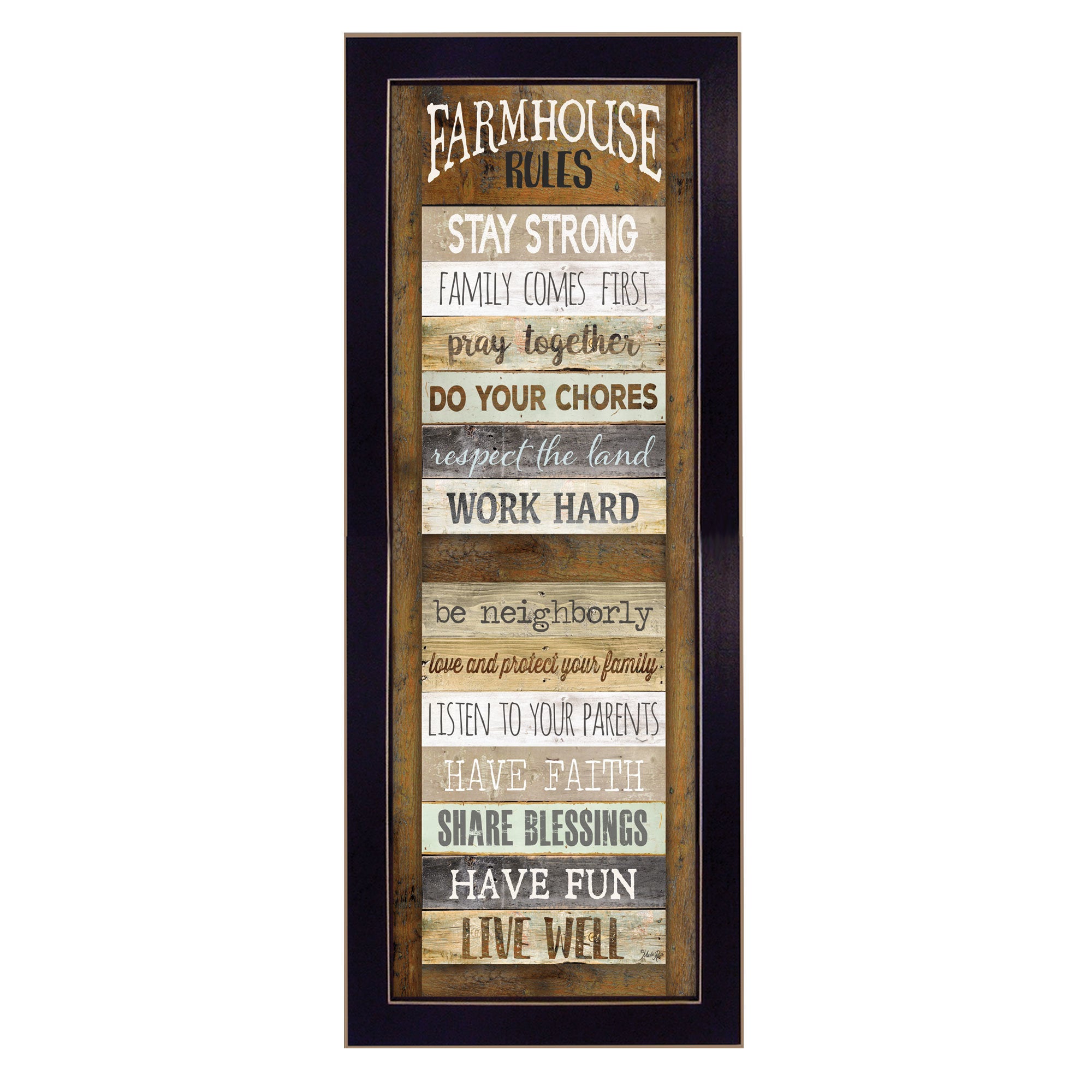 "Farmhouse Rules" By Marla Rae, Printed Wall Art, Ready To Hang Framed Poster, Black Frame