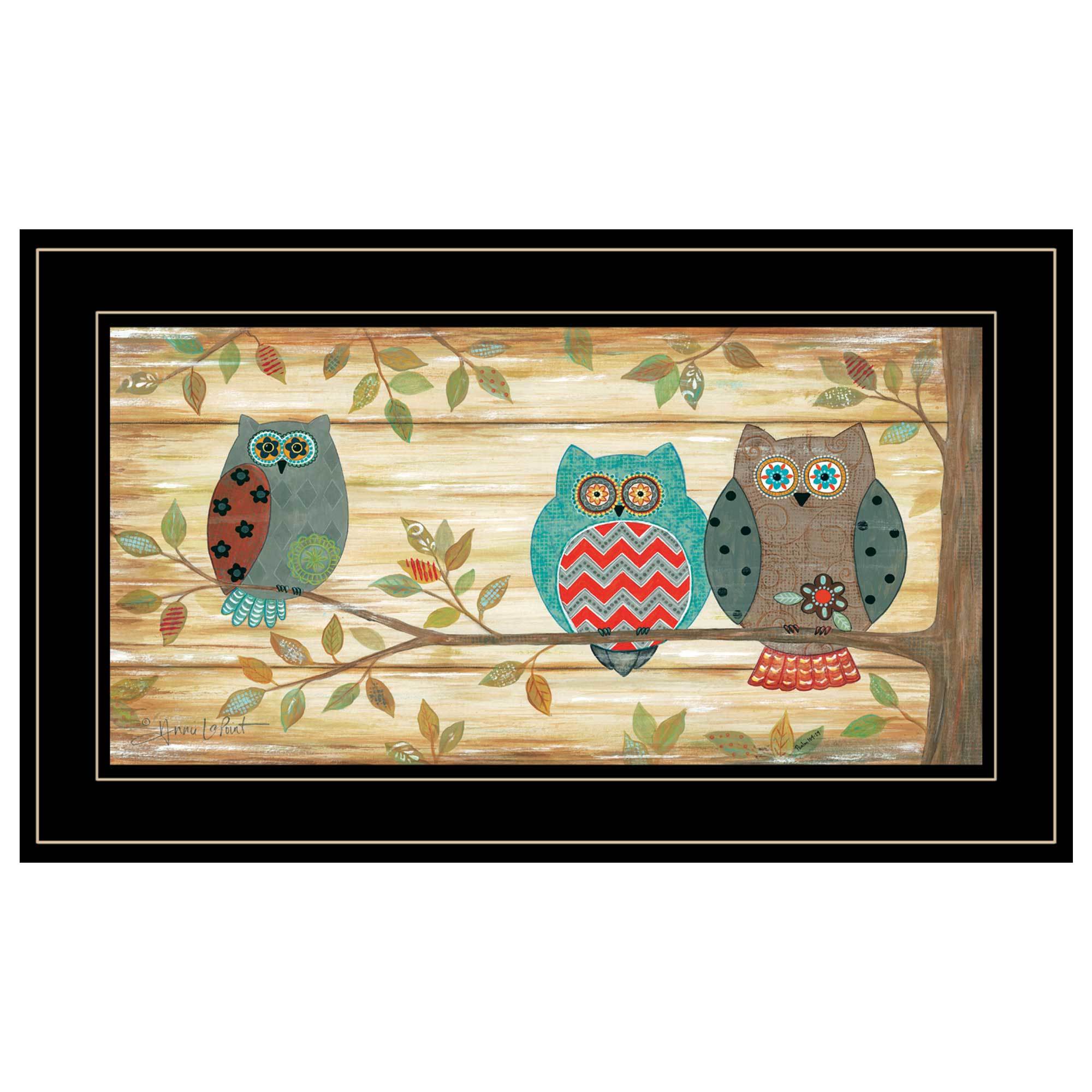 "Three Wise Owls" By Annie LaPoint, Ready to Hang Framed Print, Black Frame
