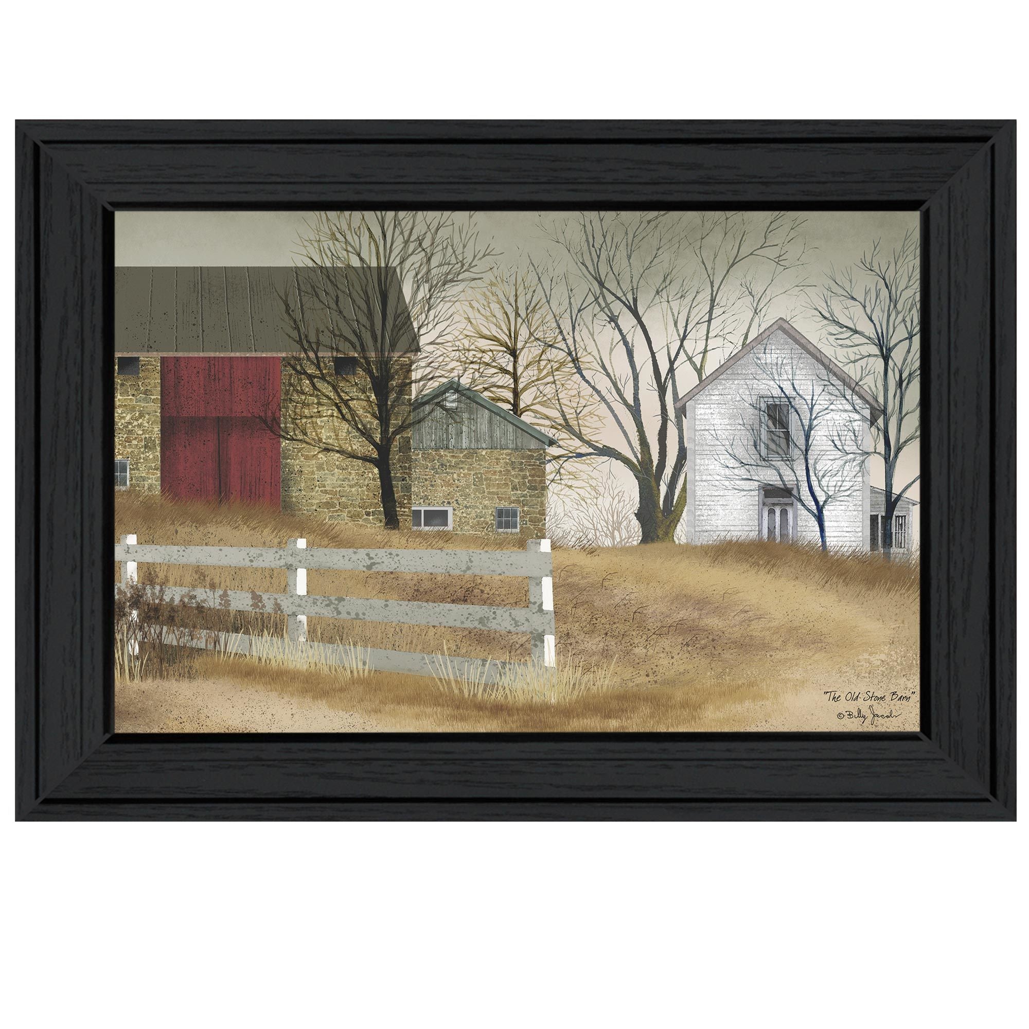"Old Stone Barn" By Billy Jacobs, Ready to Hang Framed Print, Black Frame