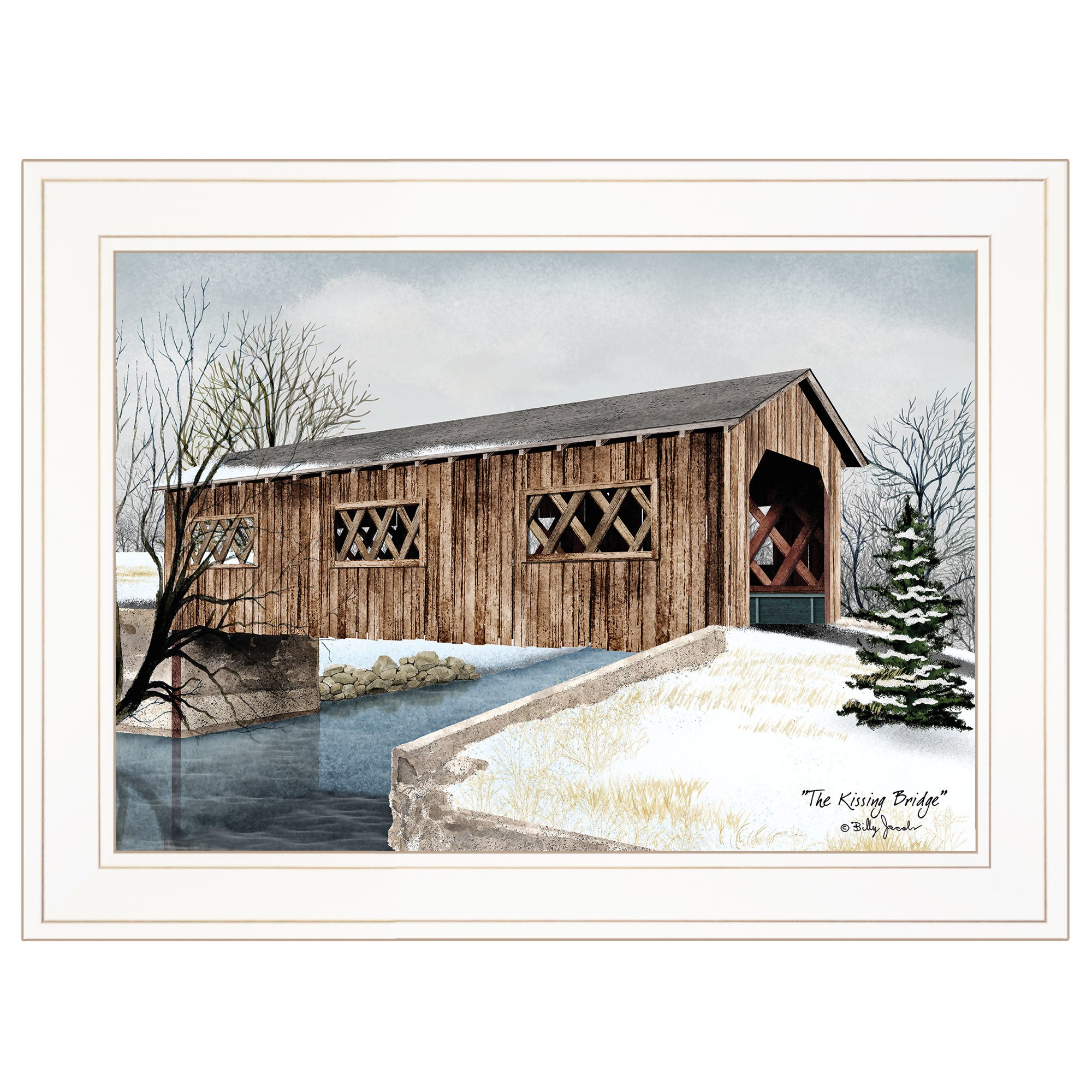 "The Kissing Bridge" by Billy Jacobs, Ready to Hang Framed Print, White Frame