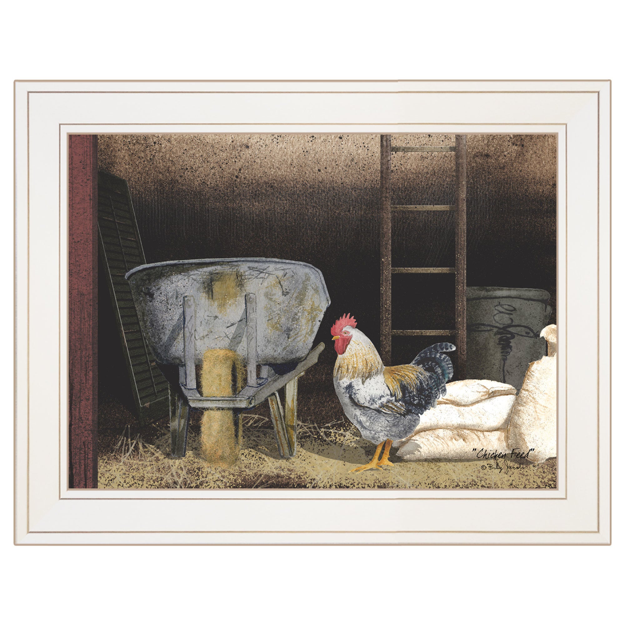 "Chicken Feed" by Billy Jacobs, Ready to Hang Framed Print, White Frame