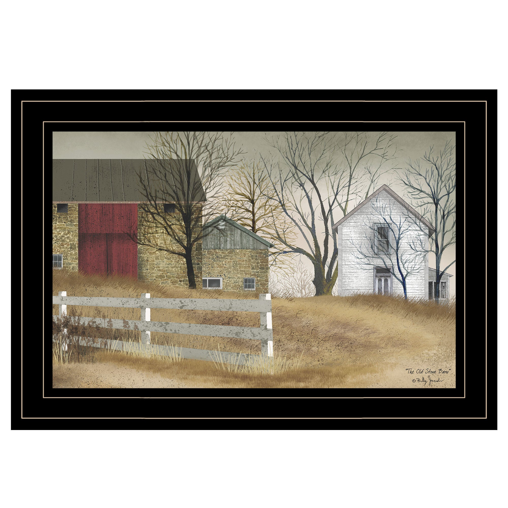"The Old Stone Barn" by Billy Jacobs, Ready to Hang Framed Print, Black Frame