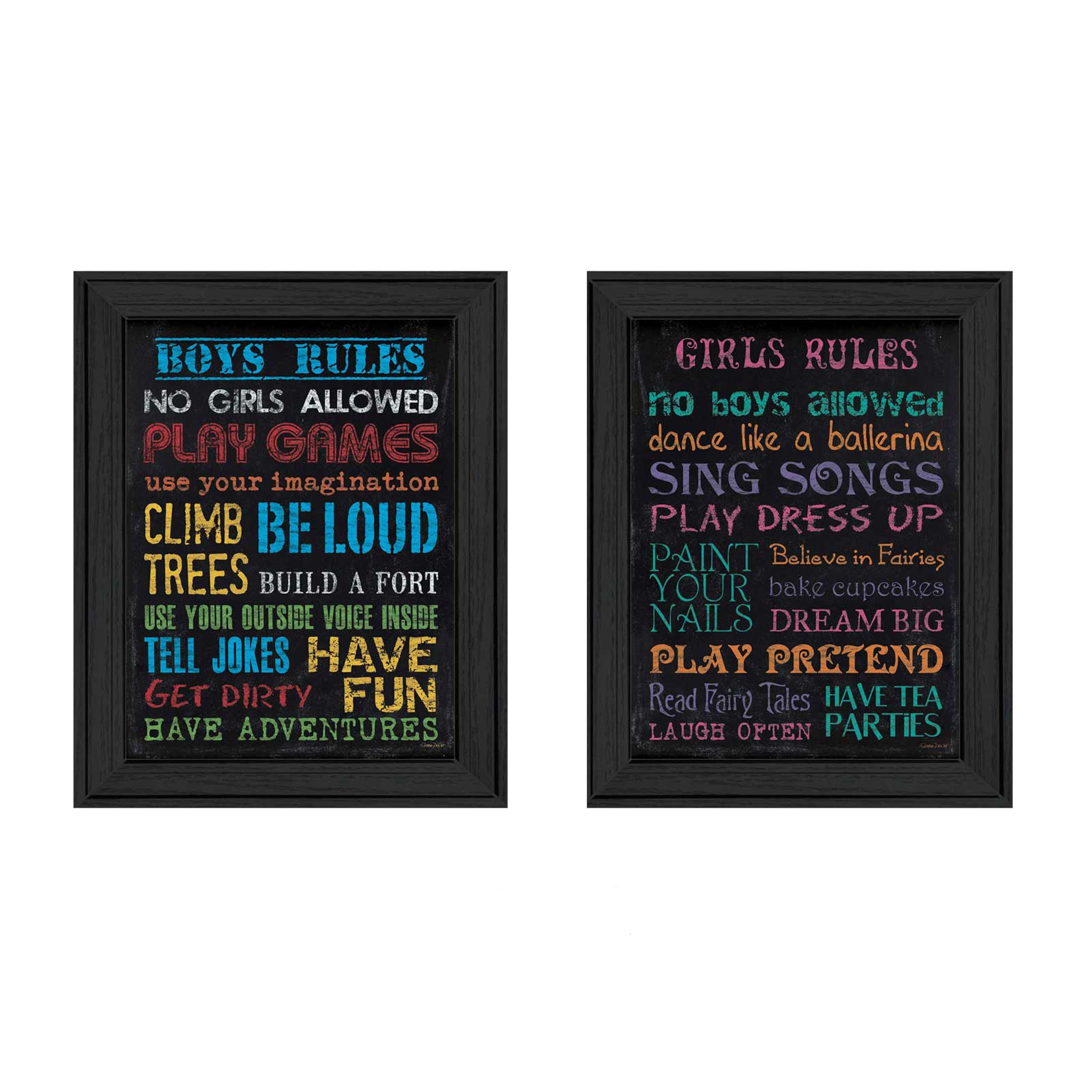 "Family Kids Rules Collection" 2-Piece Vignette By Debbie Strain, Printed Wall Art, Ready To Hang Framed Poster, Black Frame