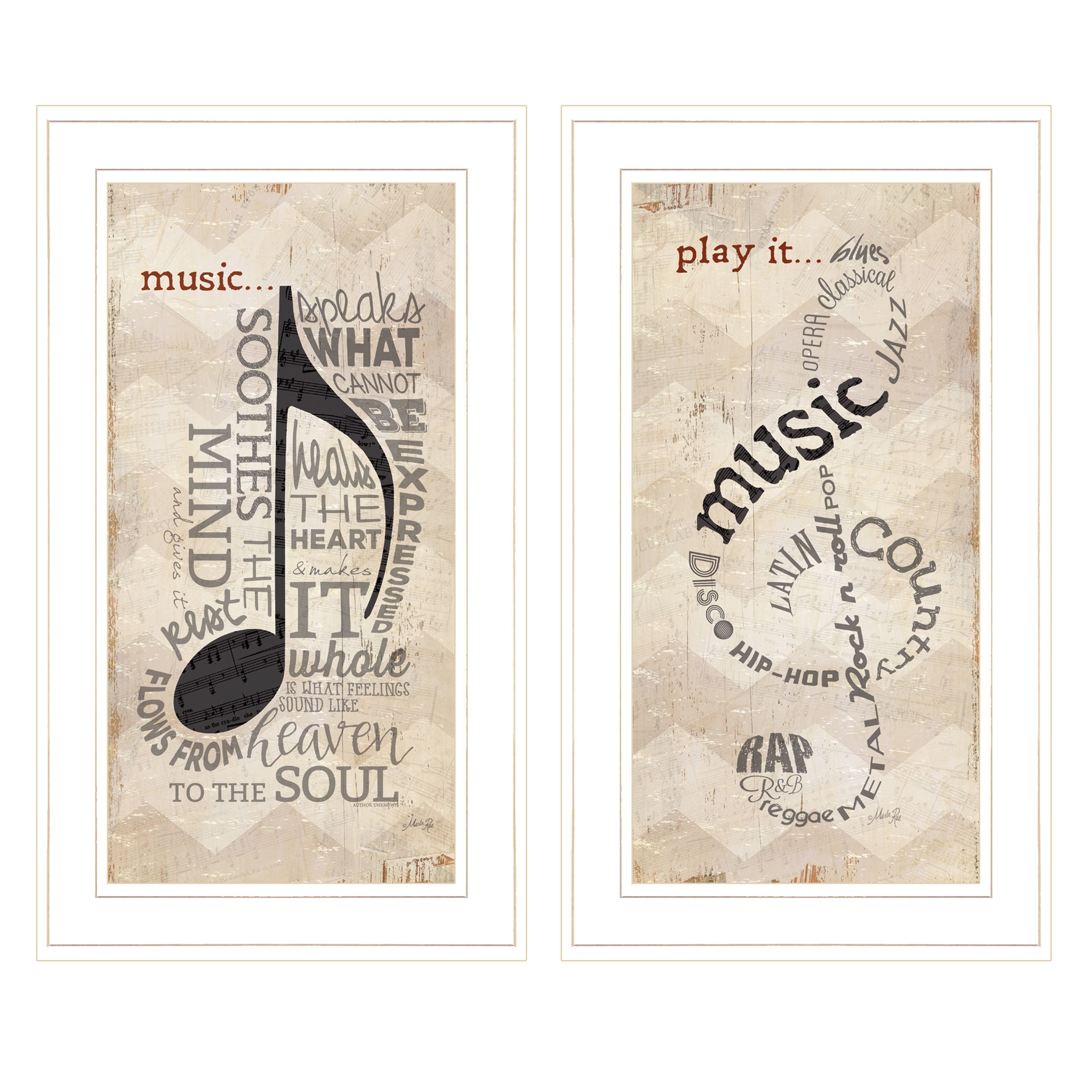 "Music Collection" 2-Piece Vignette By Marla Rae, White Frame