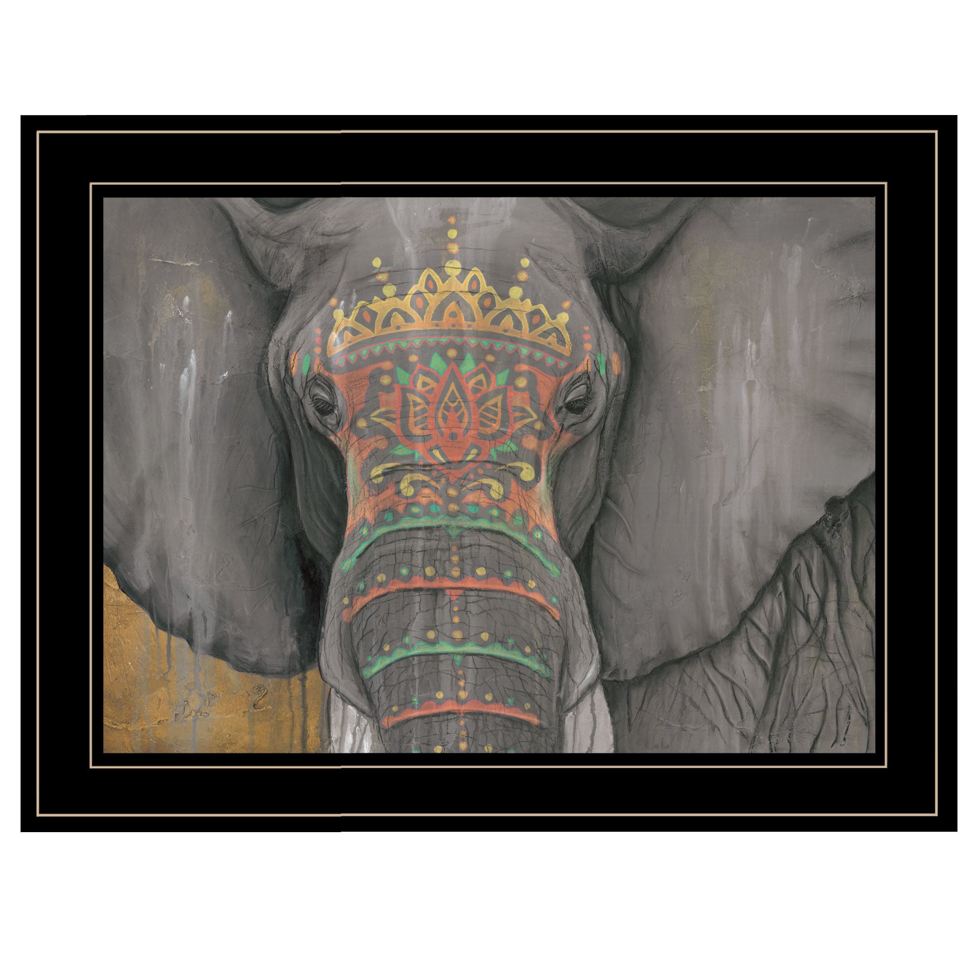 "Tattooed Elephant" by Britt Hallowell, Ready to Hang Framed Print, Black Frame
