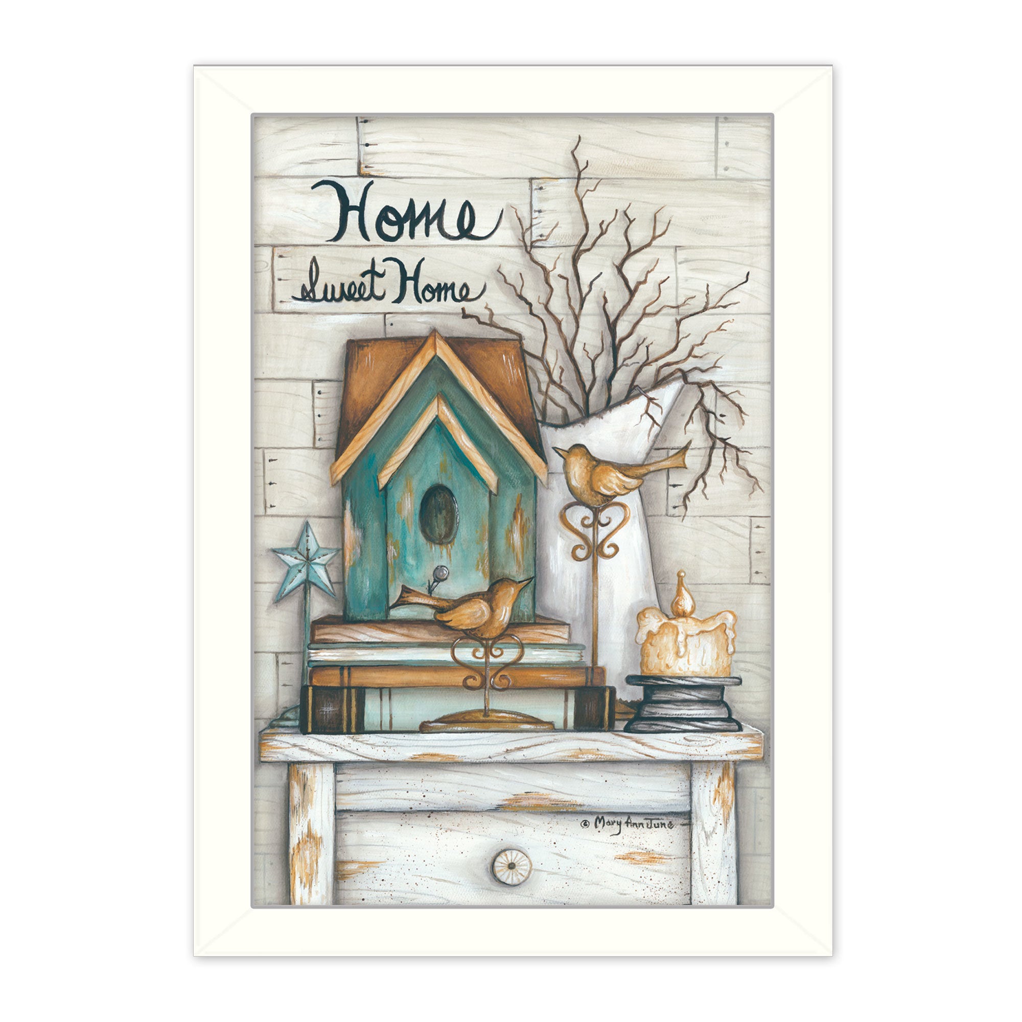 "Home Sweet Home" By Mary June, Printed Wall Art, Ready To Hang Framed Poster, White Frame