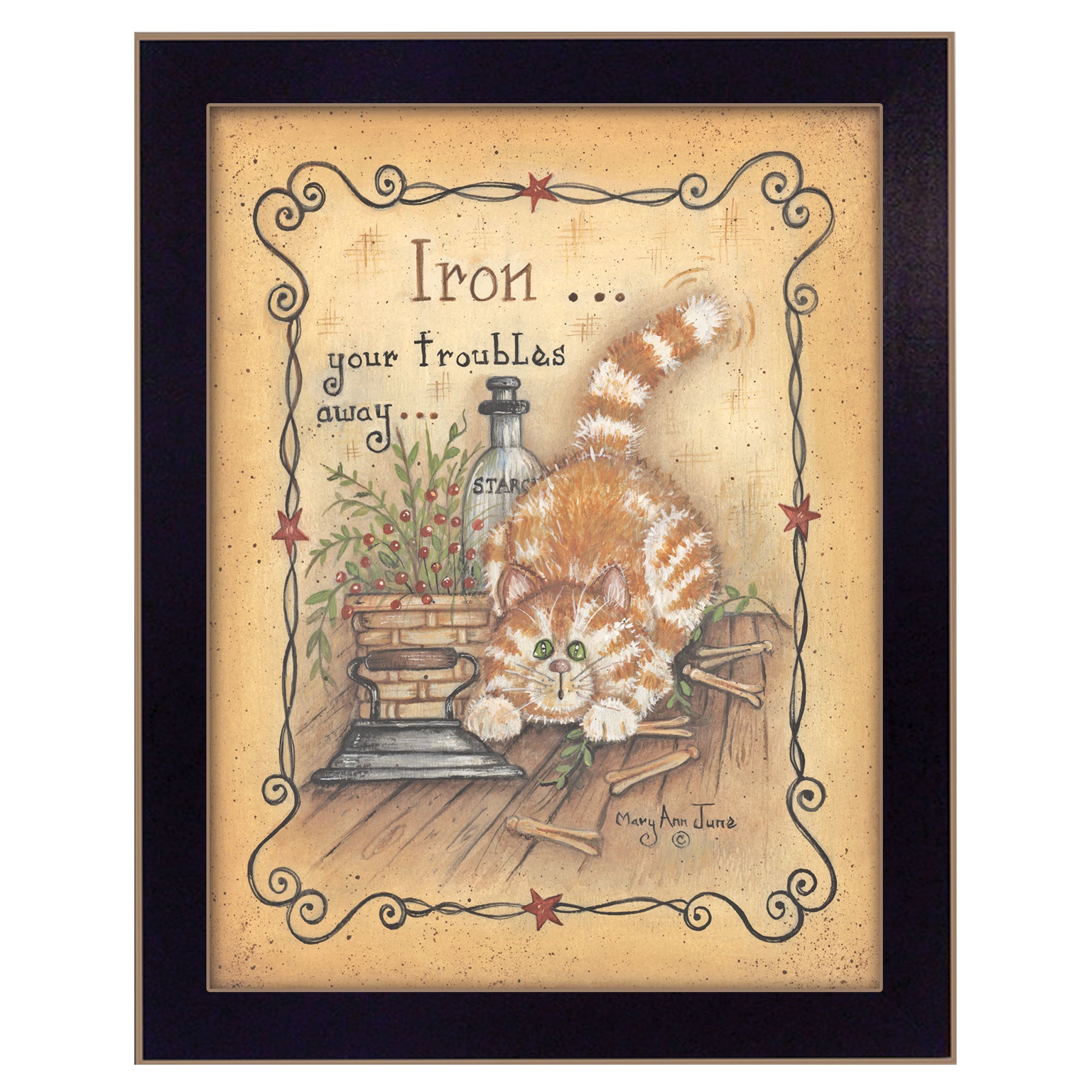 "Iron Your Troubles" By Mary June, Printed Wall Art, Ready To Hang Framed Poster, Black Frame