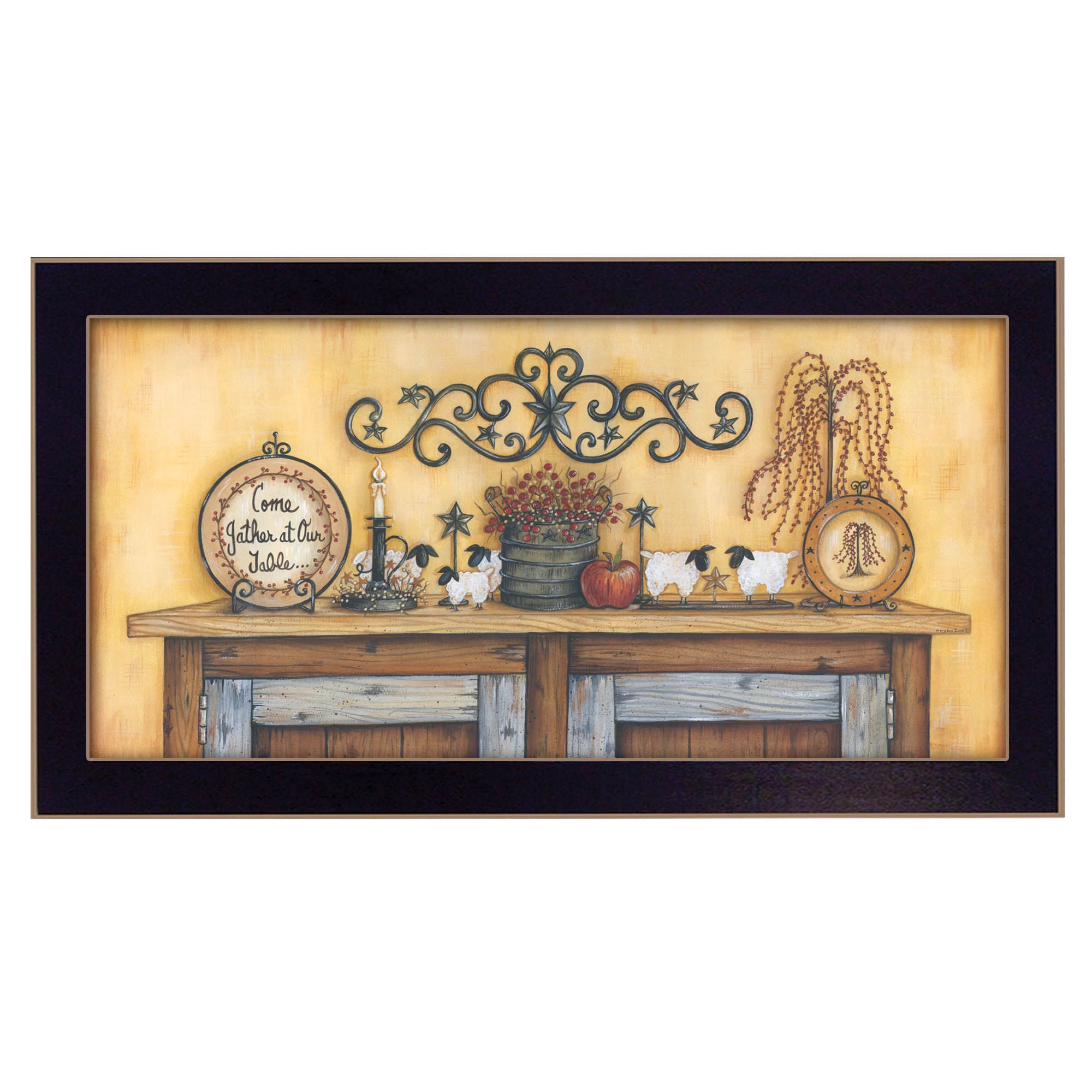 "Come Gather at Our Table" By Mary June, Printed Wall Art, Ready To Hang Framed Poster, Black Frame