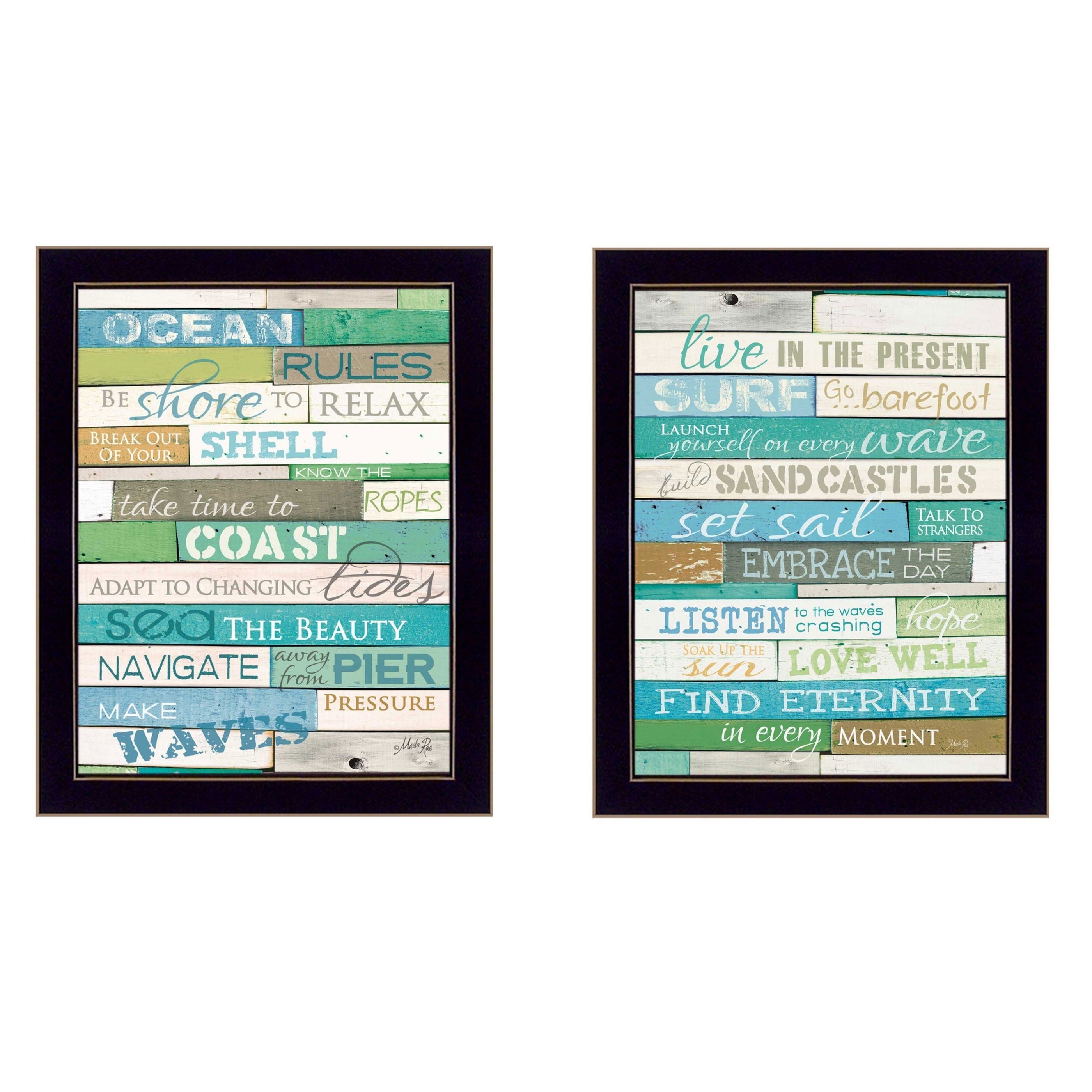 "Live in The Present Collection" 2-Piece Vignette By Marla Rae, Printed Wall Art, Ready To Hang Framed Poster, Black Frame
