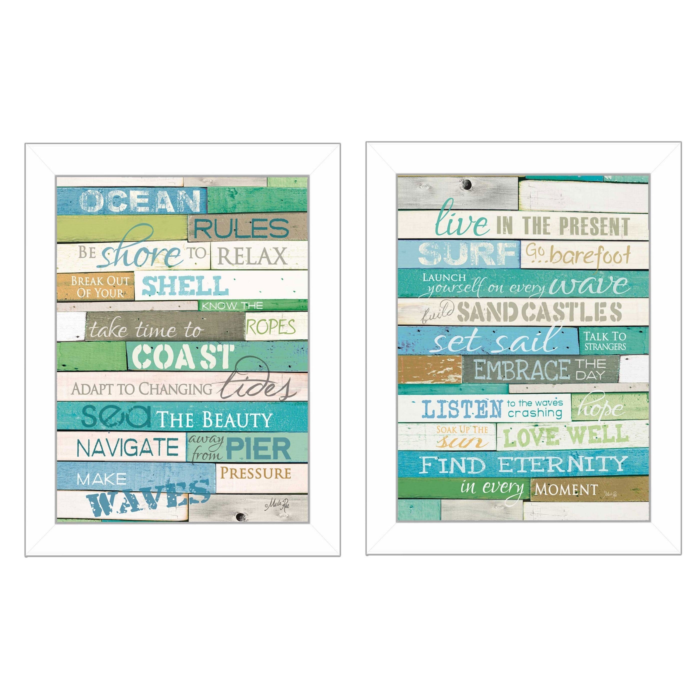 "Live in The Present Collection" 2-Piece Vignette By Marla Rae, Printed Wall Art, Ready To Hang Framed Poster, White Frame