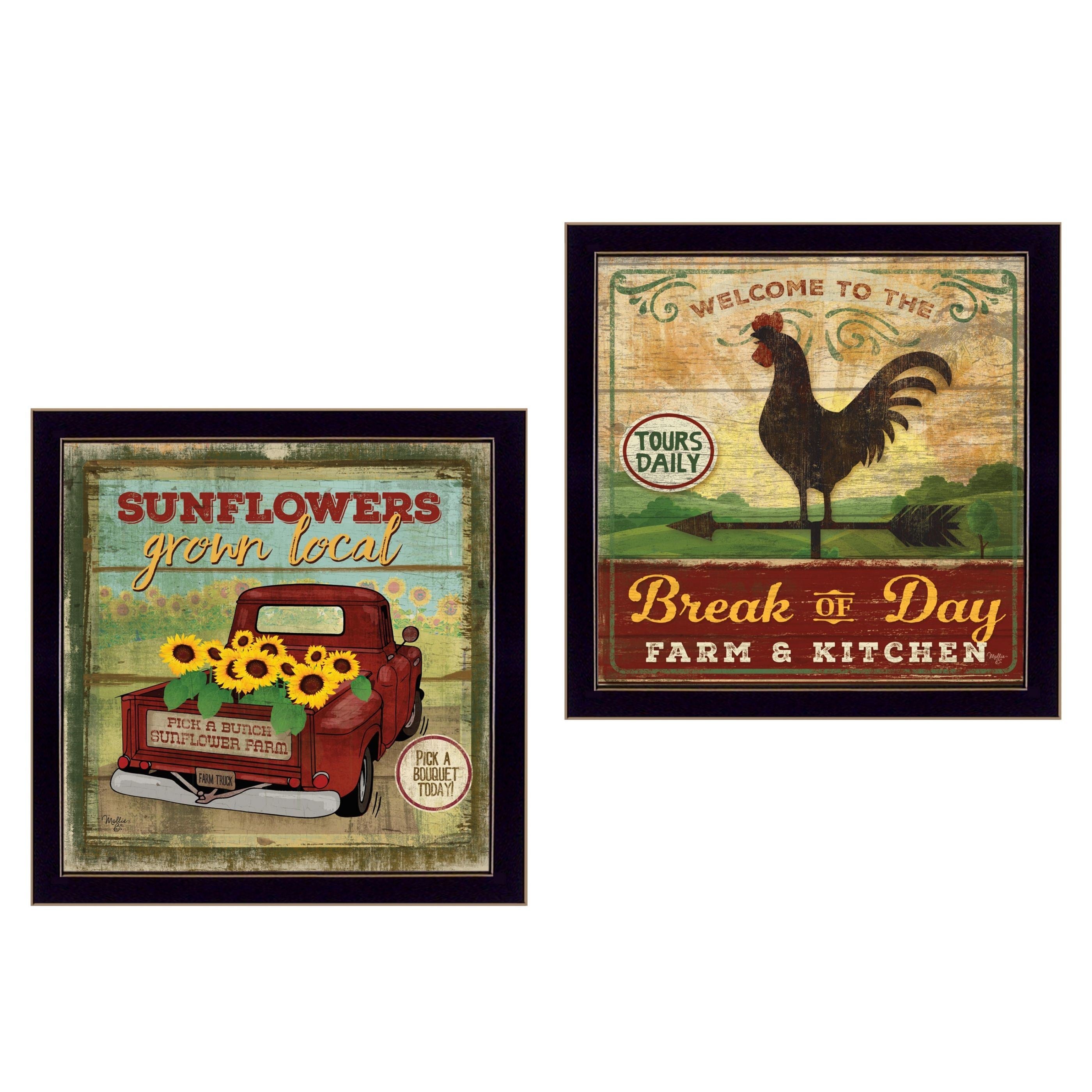 "Break of Day Collection" 2-Piece Vignette By Mollie B., Printed Wall Art, Ready To Hang Framed Poster, Black Frame