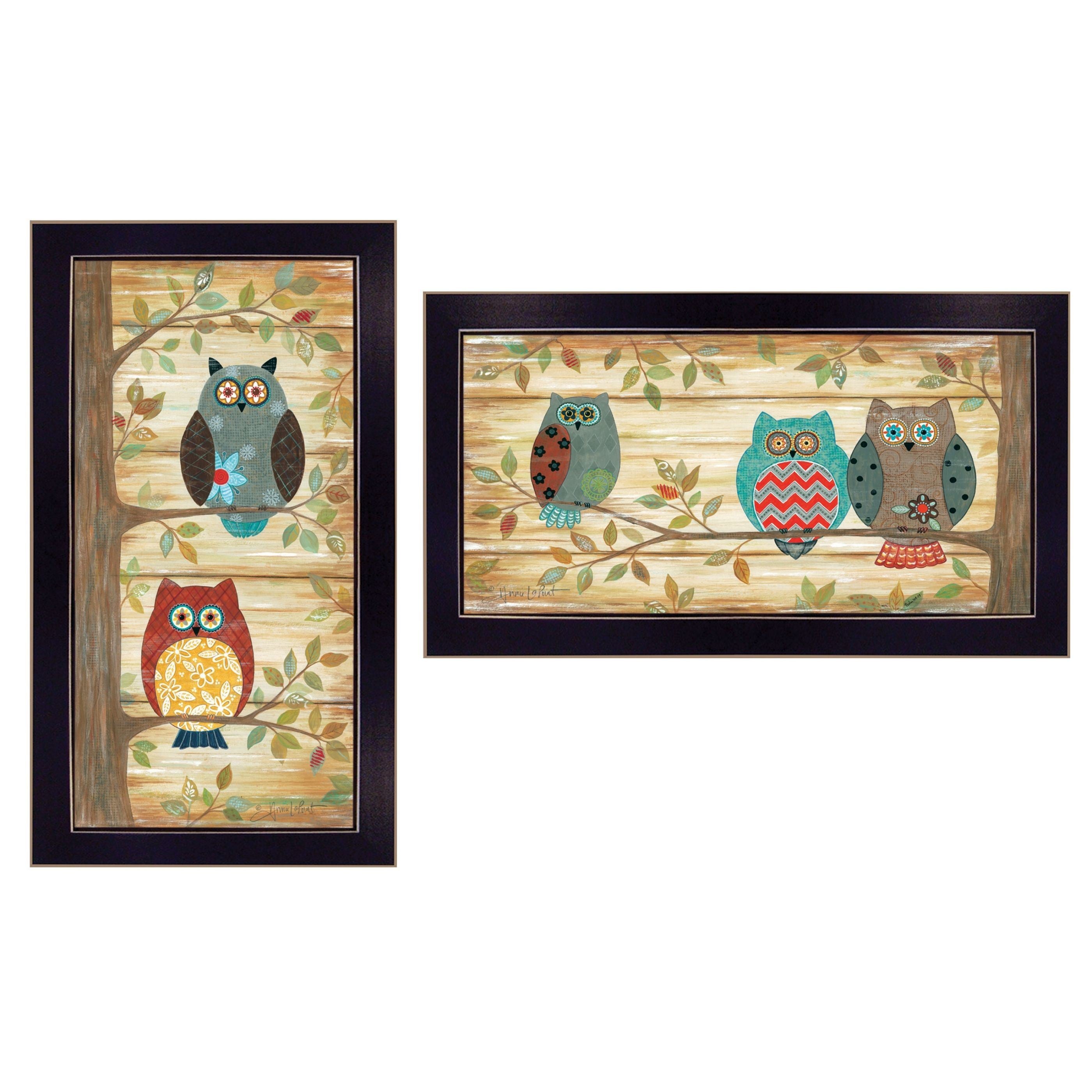"The Wise Owls Collection" 2-Piece Vignette By Annie LaPoint, Printed Wall Art, Ready To Hang Framed Poster, Black Frame