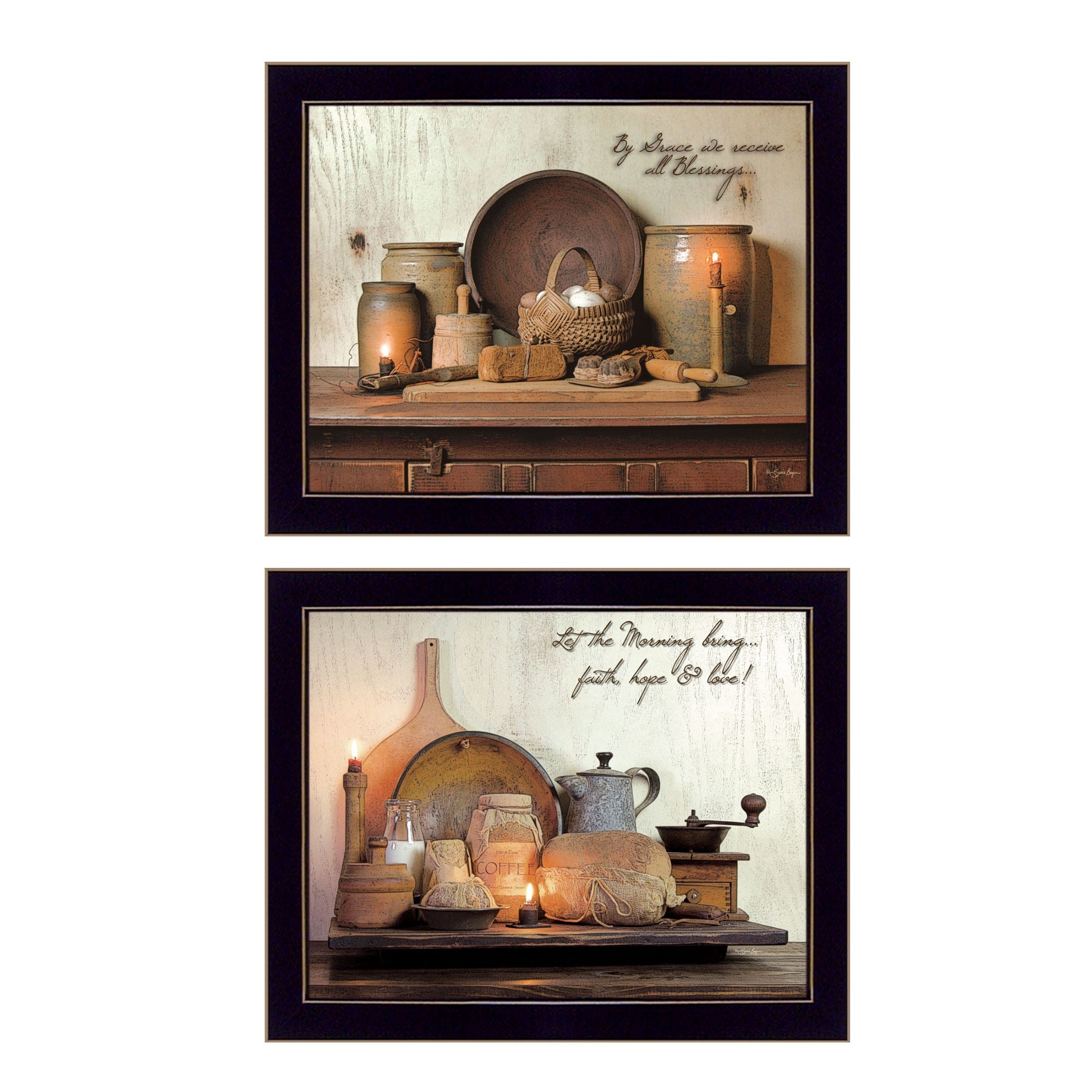"By Grace Collection" 2-Piece Vignette By Susan Boyer, Printed Wall Art, Ready To Hang Framed Poster, Black Frame