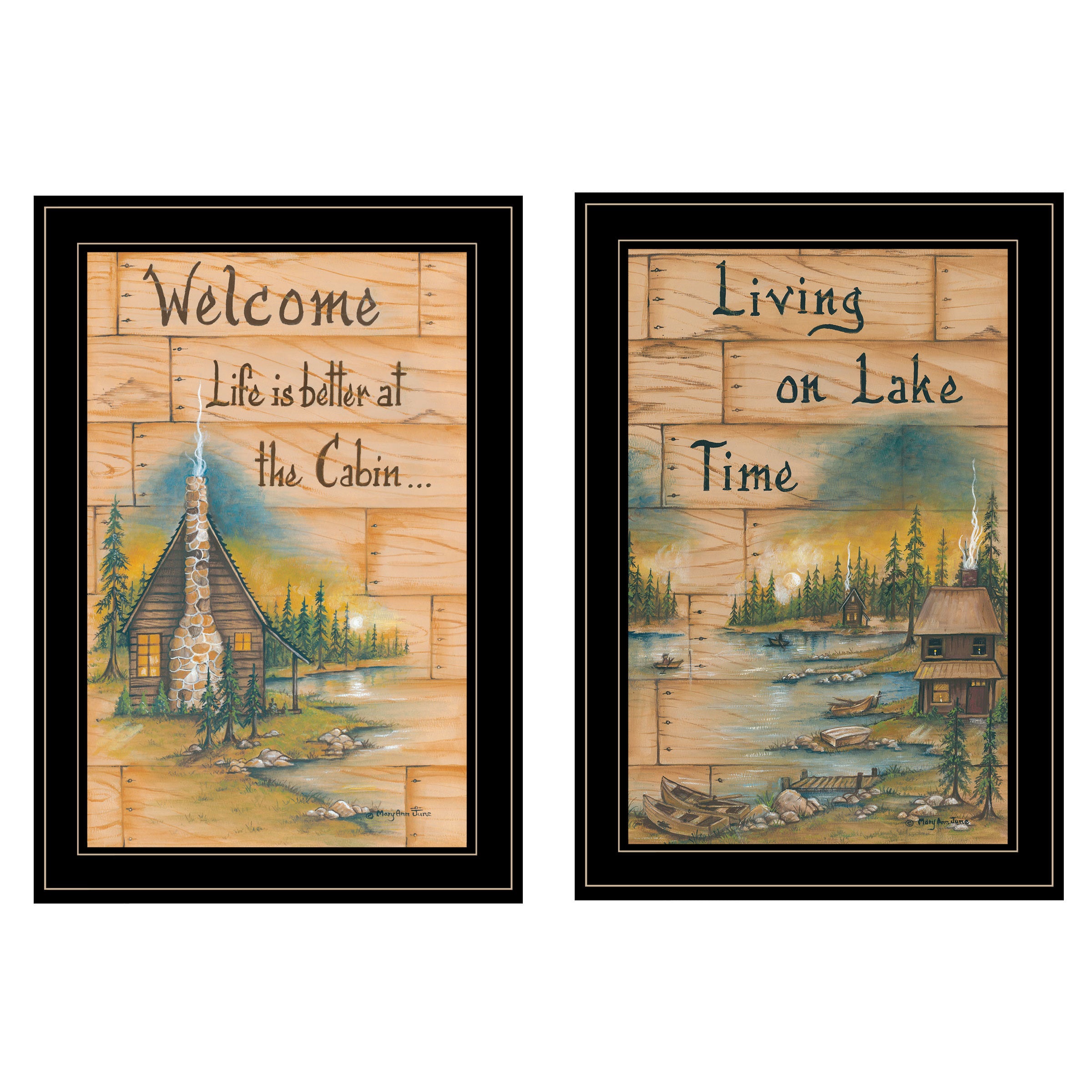 "Living on the Lake" 2-Piece Vignette by Mary June, Black Frame