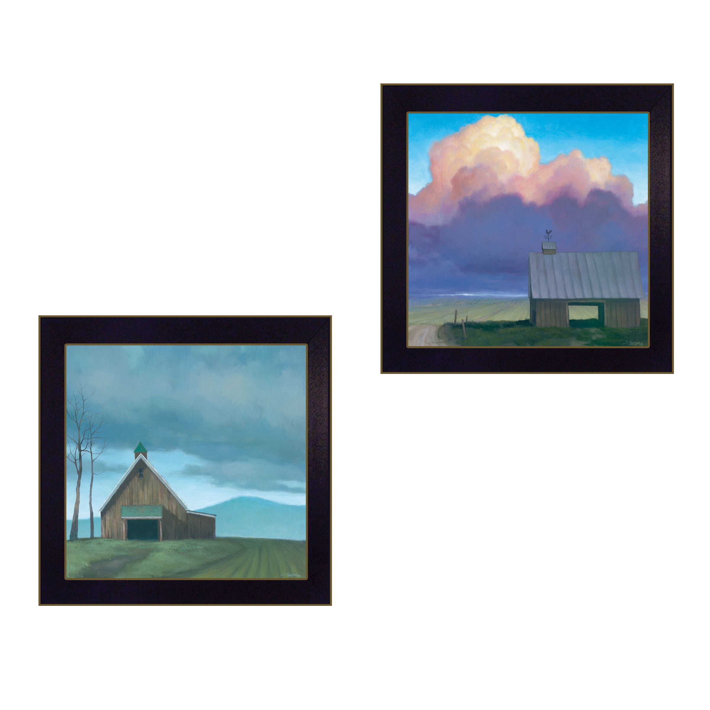 "Two Barnscapes" 2-Piece Vignette by Tim Gagnon, Black Frame