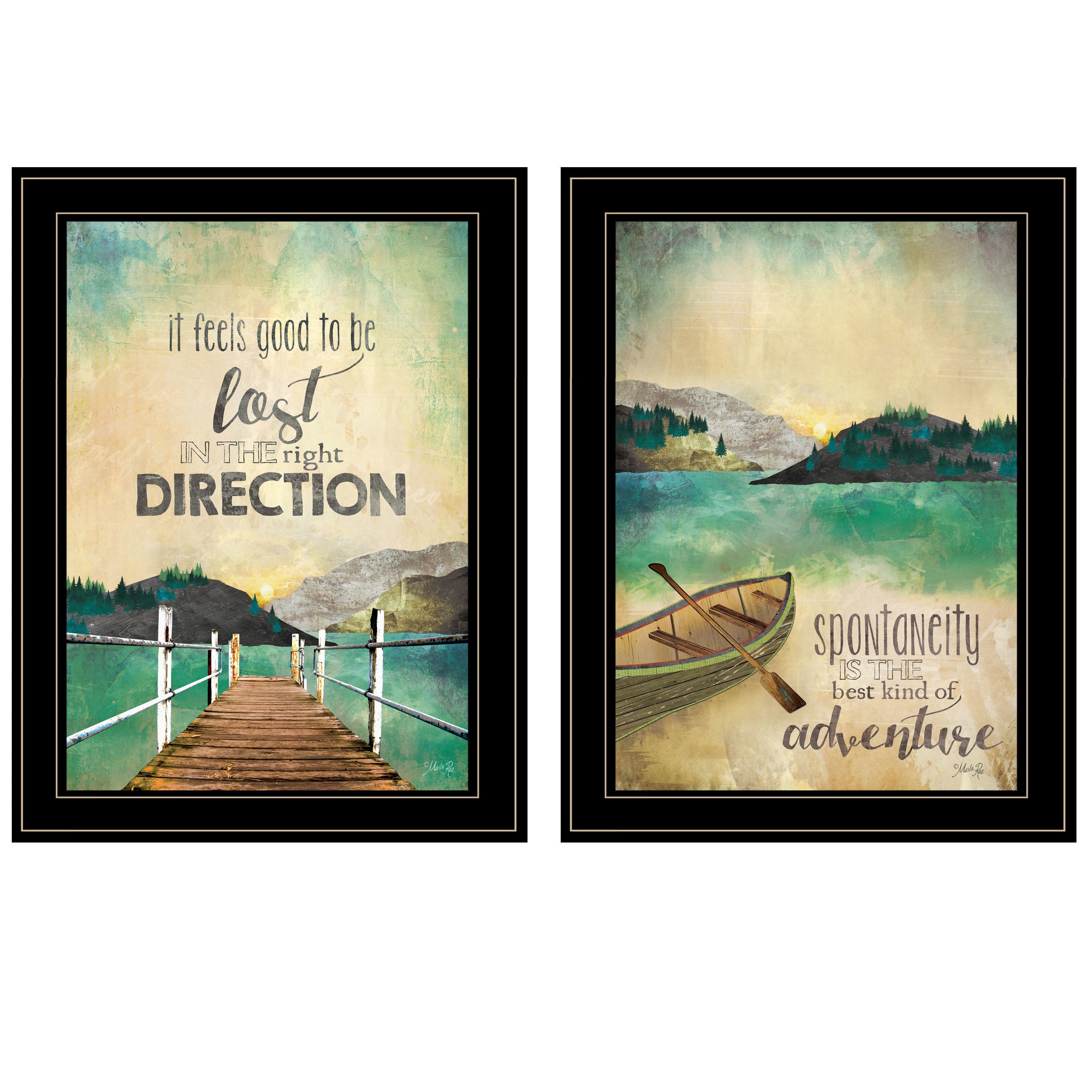"Right Direction / Adventure" 2-Piece Vignette by Marla Rae, Black Frame