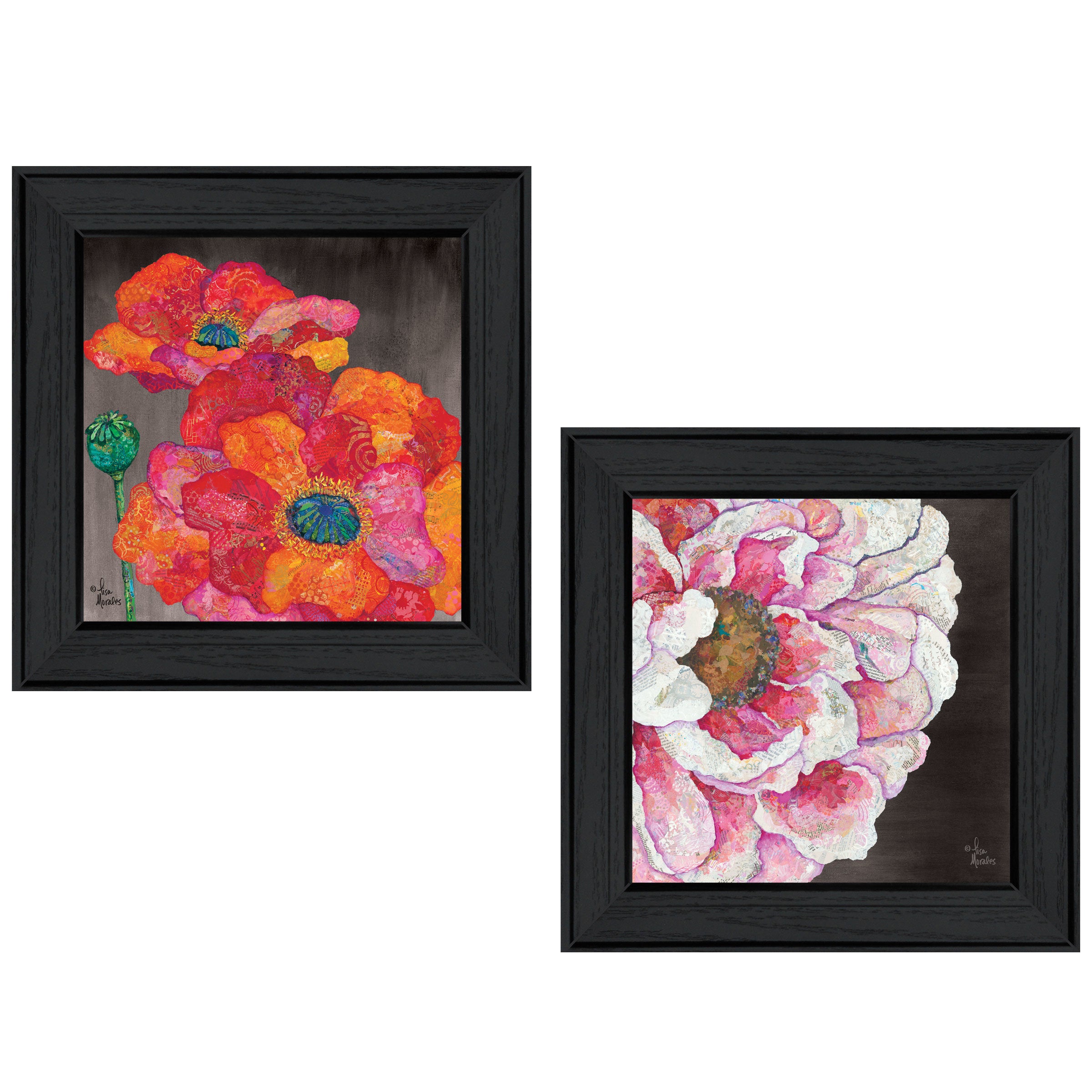 "Blooms on Black" 2-Piece Vignette by Lisa Morales, Black Frame