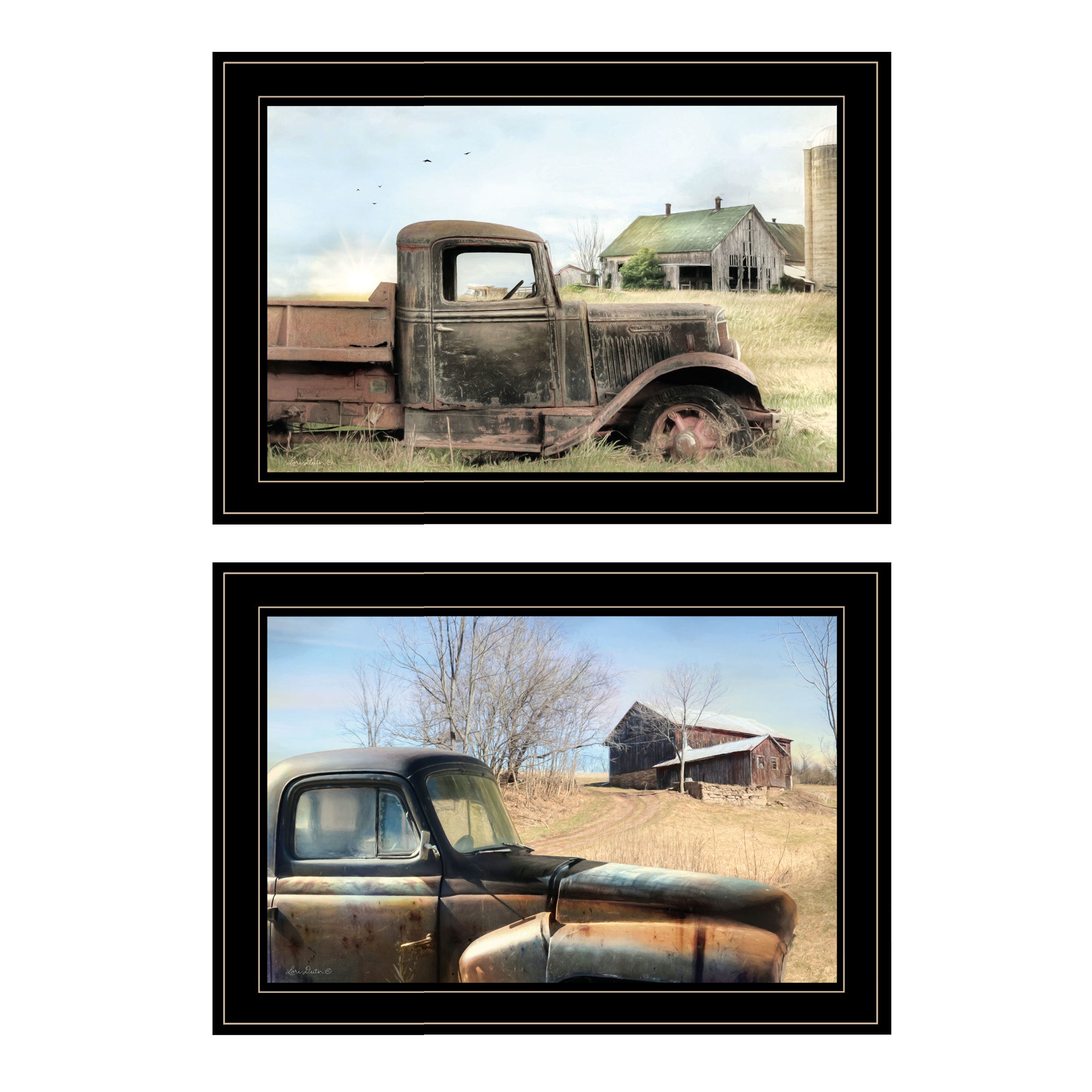"Vintage Farm Trucks" 2-Piece Vignette by Lori Deiter, Black Frame