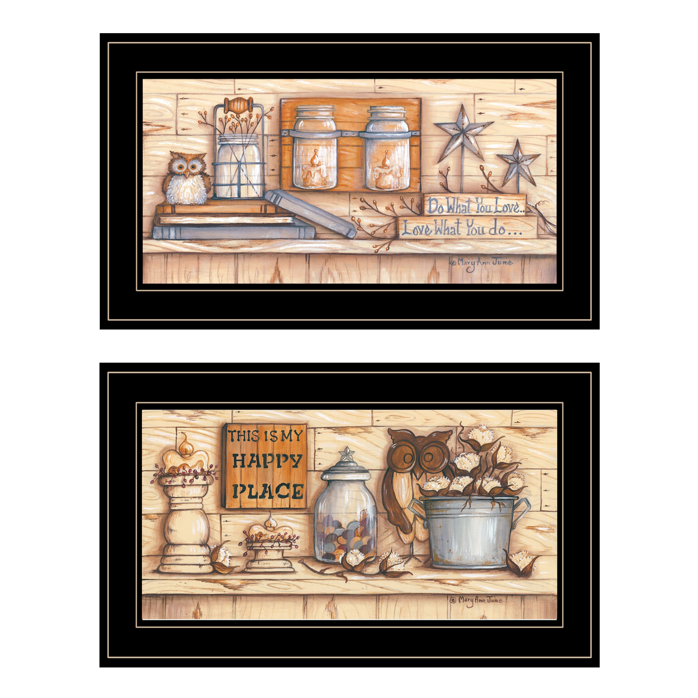 "My Happy Place" 2-Piece Vignette by Mary June, Black Frame
