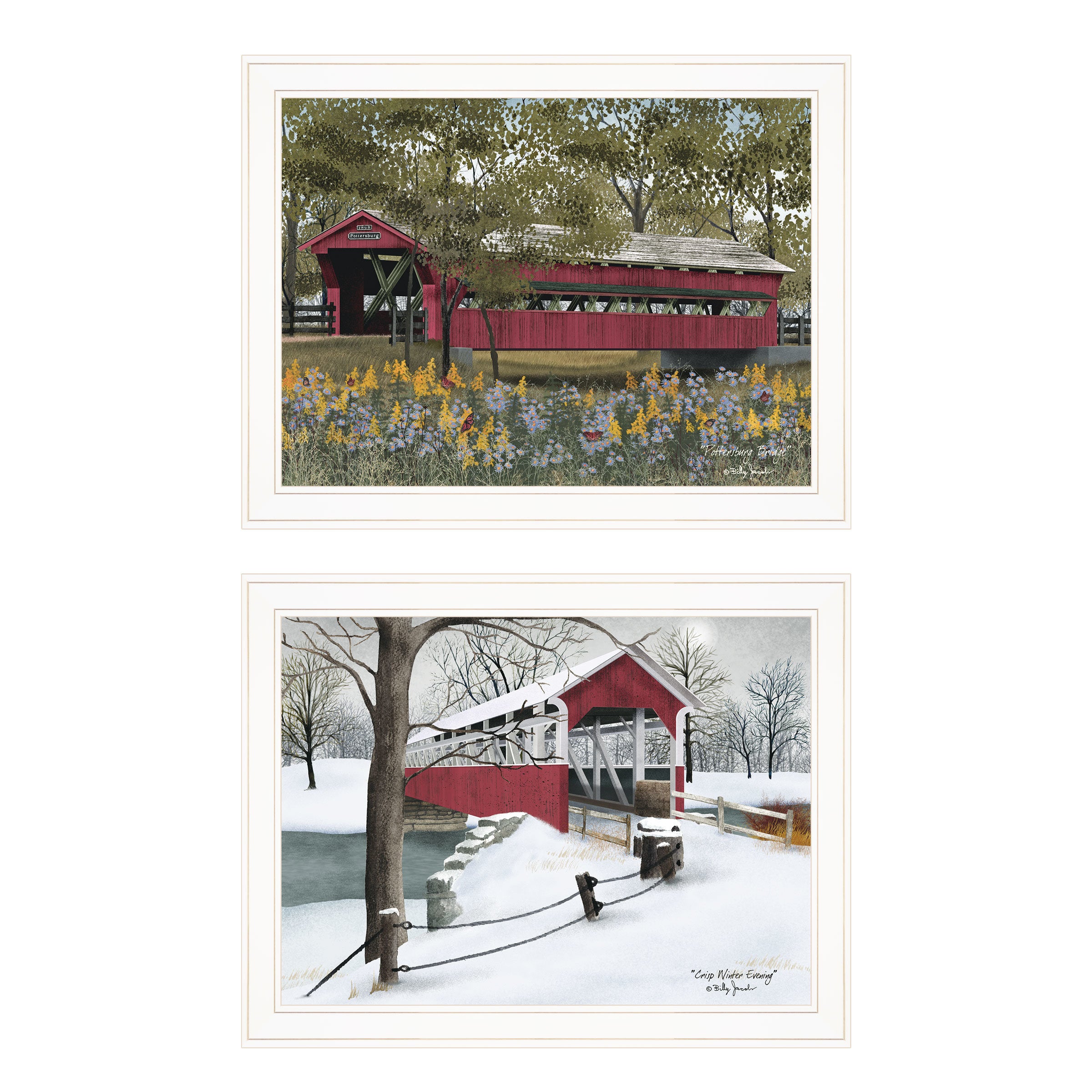 "Covered Bridge Collection" III 2-Piece Vignette by Billy Jacobs, White Frame