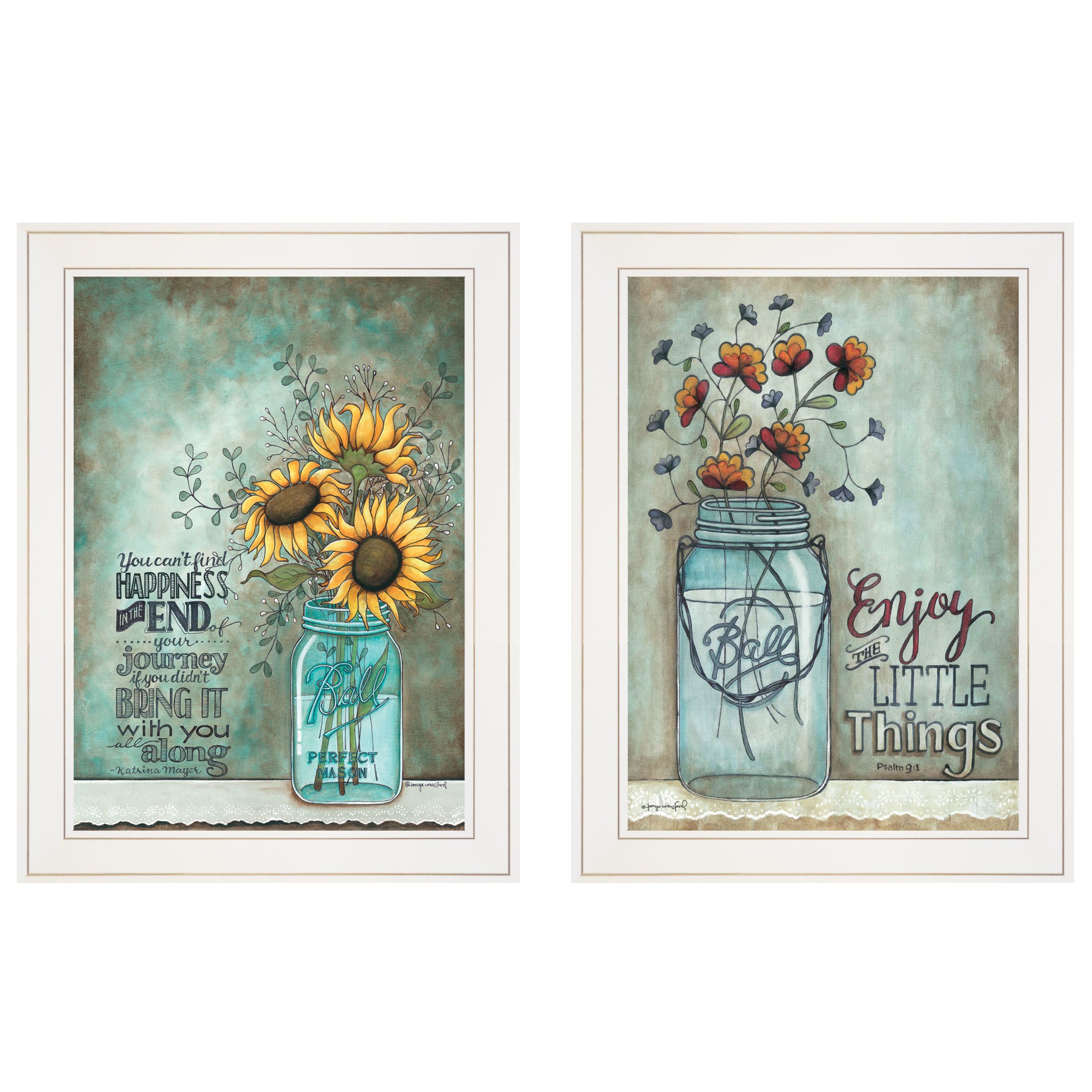 "Enjoy the Little Things/Happiness" 2-Piece Vignette by Tonya Crawford, White Frame