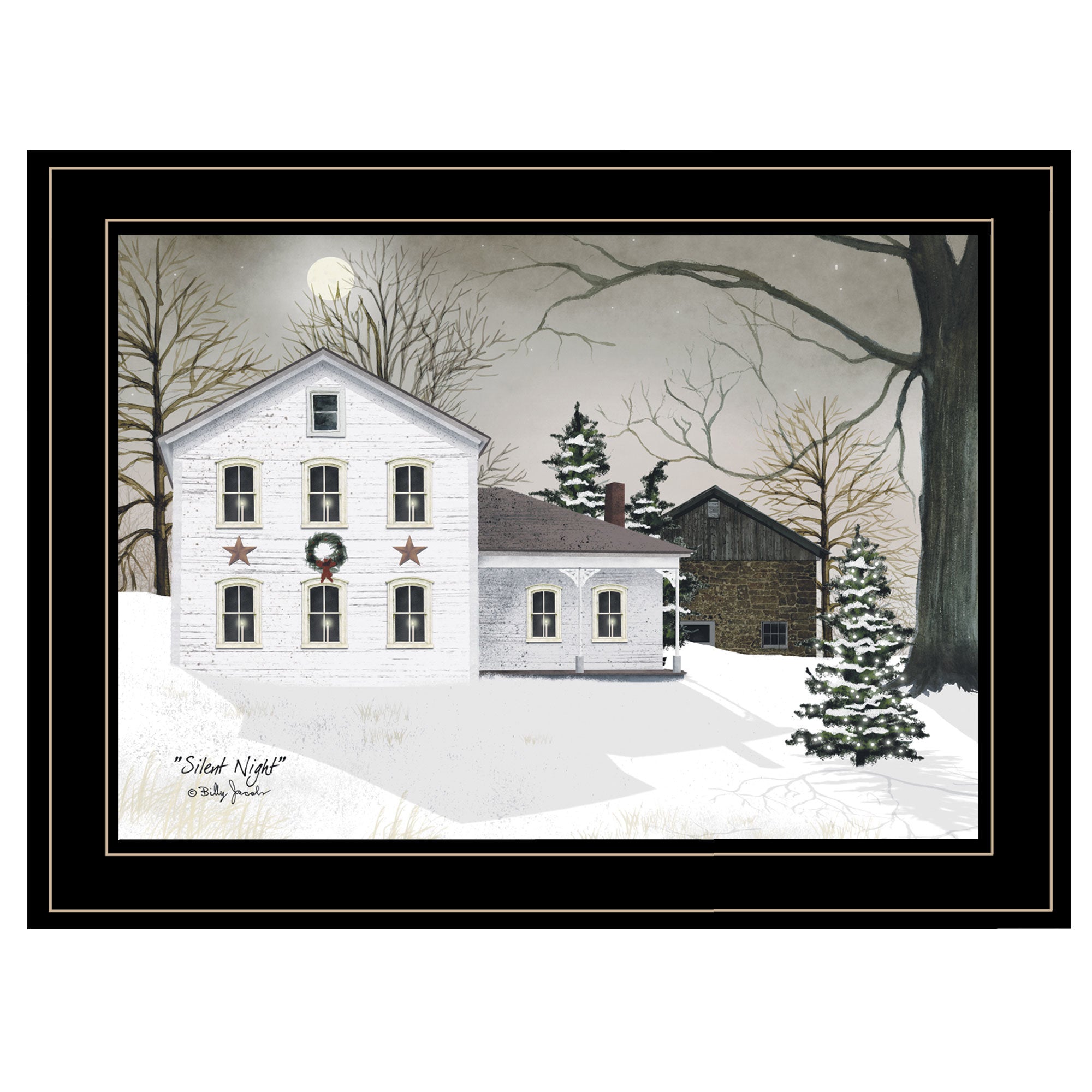 "Silent Night" by Billy Jacobs Ready to Hang Holiday Framed Print, Black Frame
