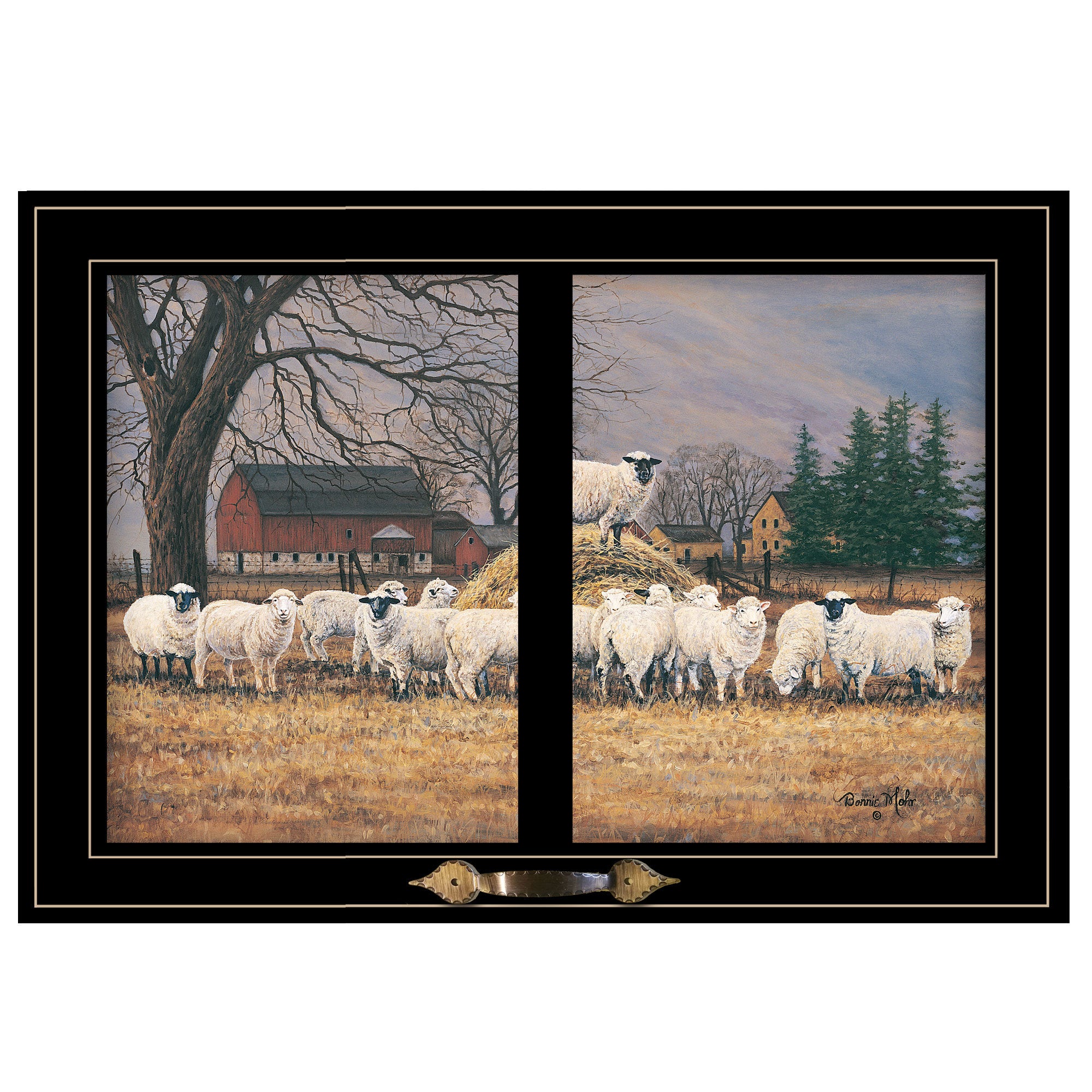 "Wool Gathering" by Bonnie Mohr, Ready to Hang Framed Print, Black Window-Style Frame