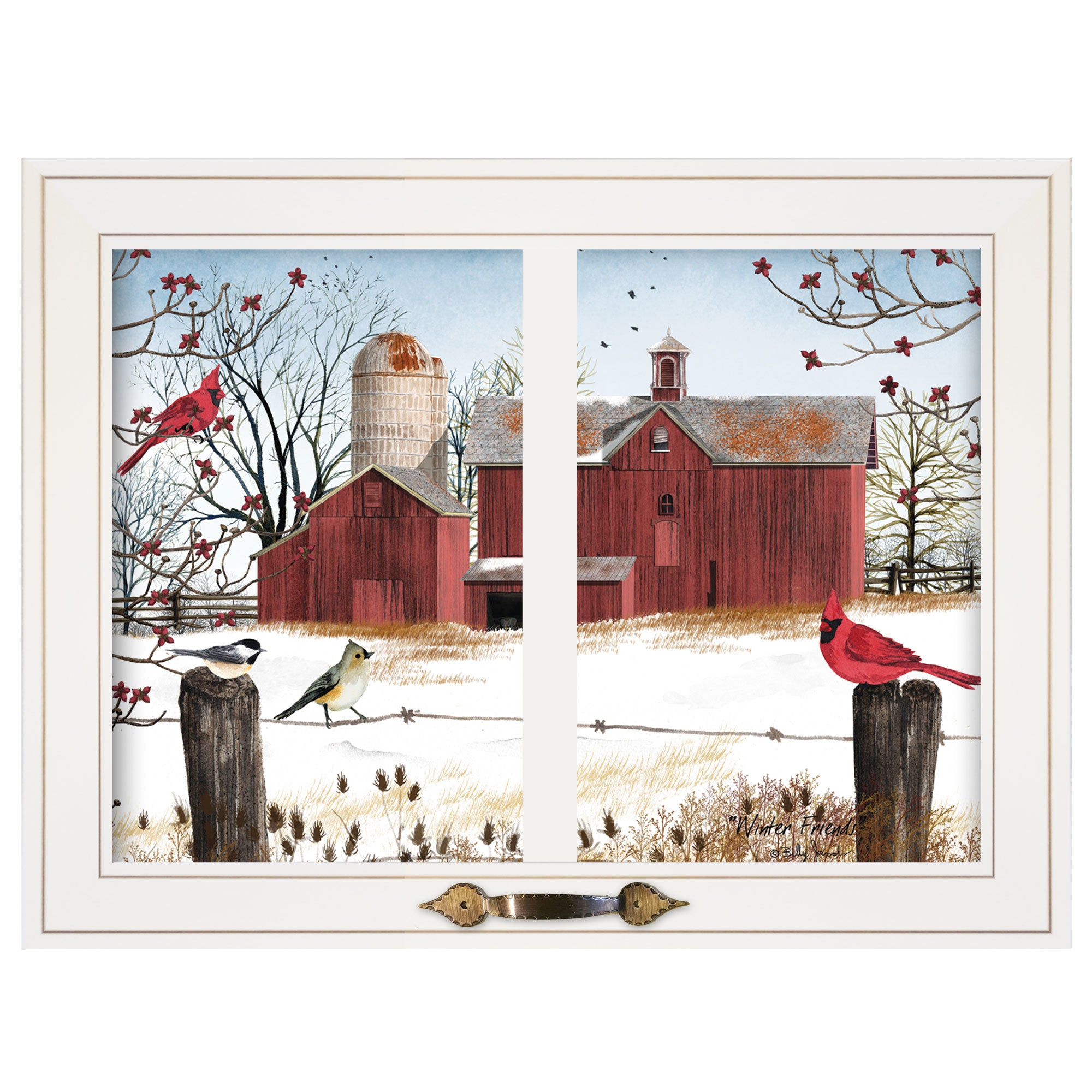 "Winter Friends" by Billy Jacobs, Ready to Hang Framed Print, White Window-Style Frame
