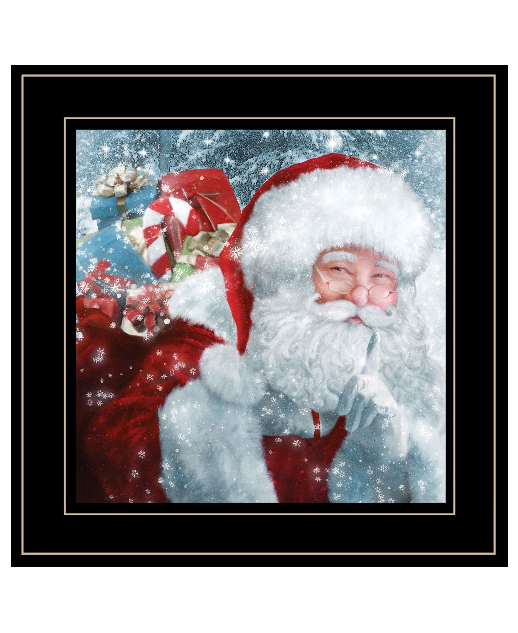 "Santa with Presents" by Bluebird Barn Ready to Hang Framed Print, Black Frame