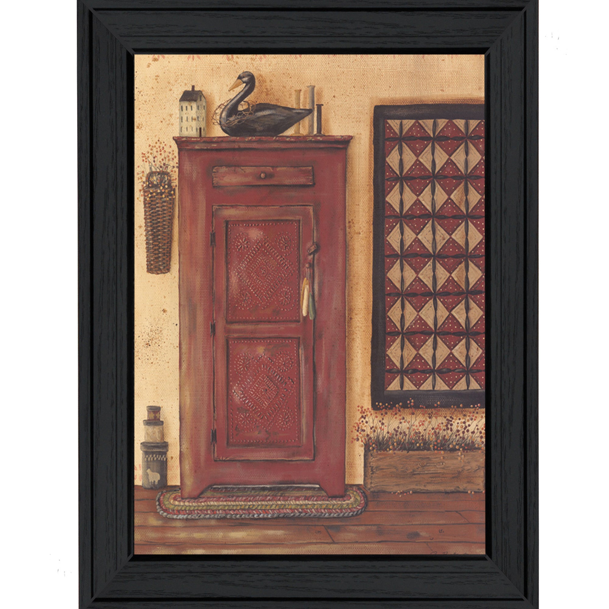 "Old Red Pie Safe" By Pam Britton, Printed Wall Art, Ready To Hang Framed Poster, Black Frame