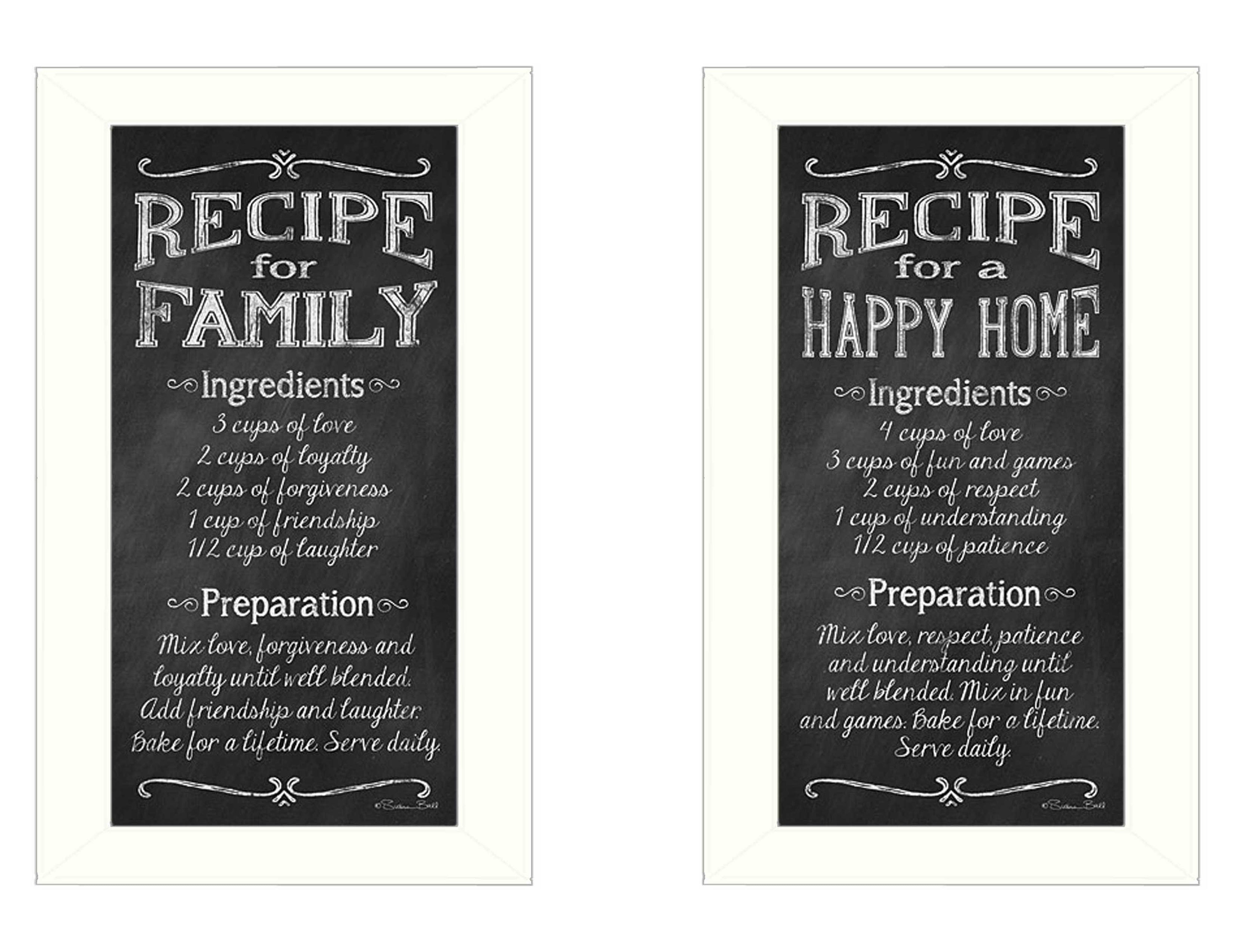"Family Recipe Collection" 2-Piece Vignette By Susan Ball, Printed Wall Art, Ready To Hang Framed Poster, White Frame