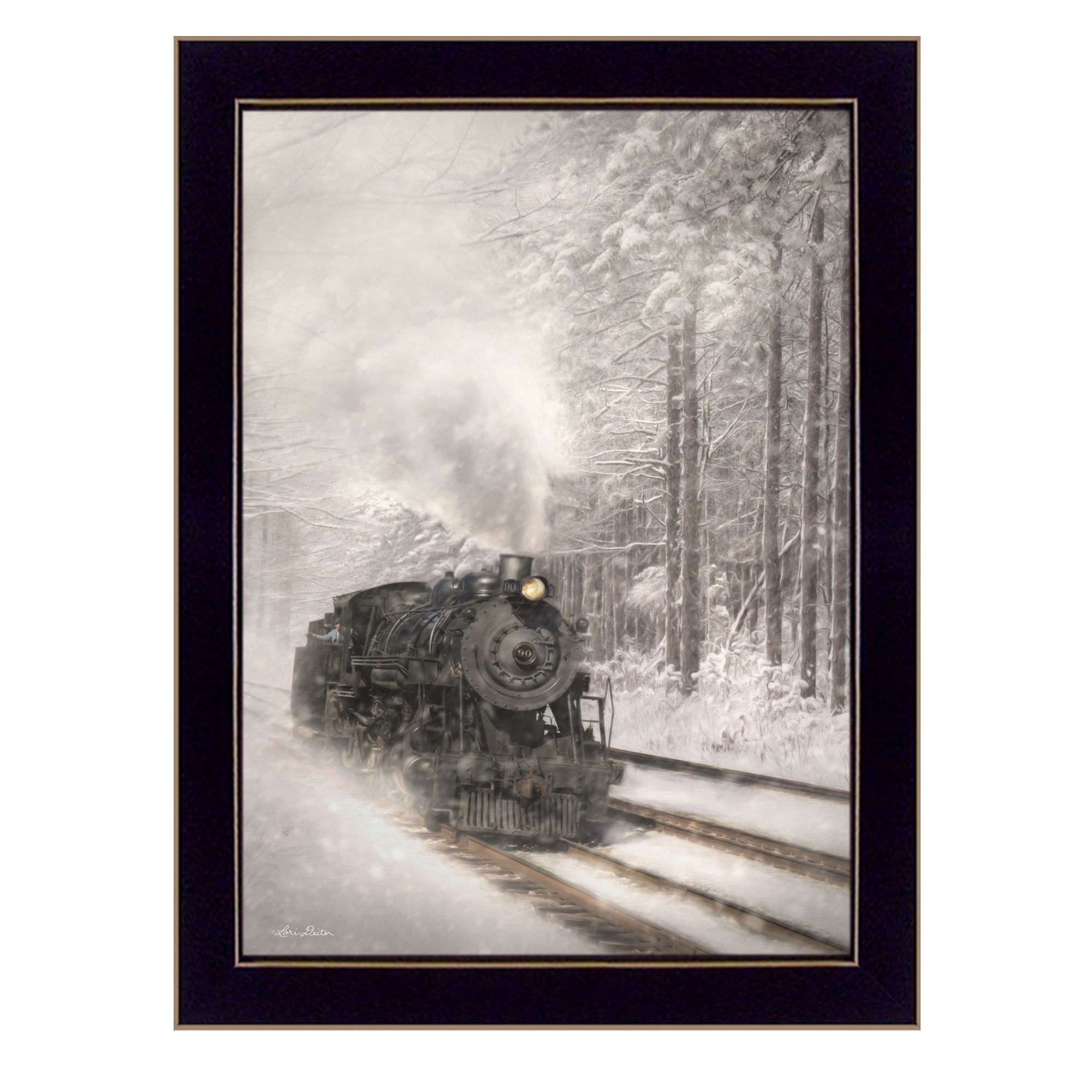 "Snowy Locomotive" by Lori Deiter, Ready to Hang Framed Print, Black Frame